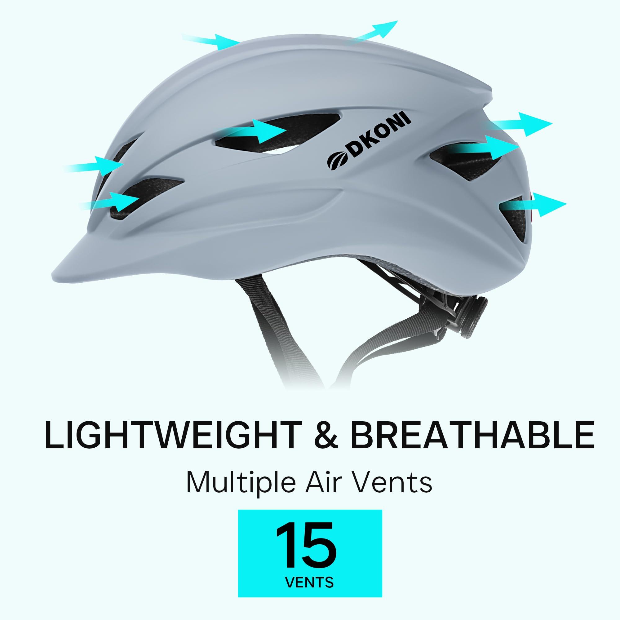 DKONI Bike Helmet Adult Urban:Bicycle Helmet for Men Women with USB Charge Detachable Taillight Helmets for Commuter Cycling Scooters