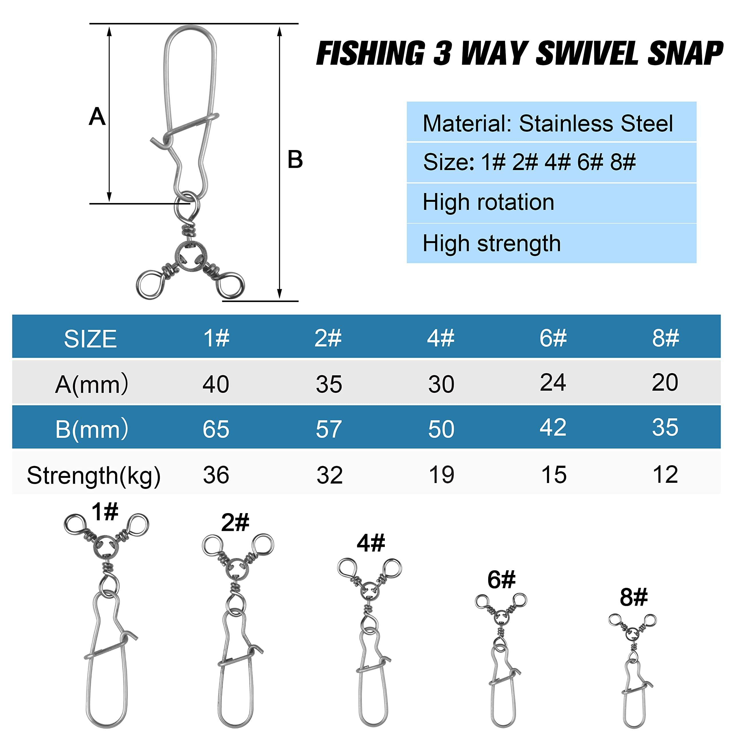 SILANON SILANON Fishing 3 Way Swivel Snaps Stainless Steel Cross Line Duo Lock Snap Swivels Saltwater Barrel Triple Swivels Fishing Tackle Connector for Catfish Trolling Surf Rig 26-83LB