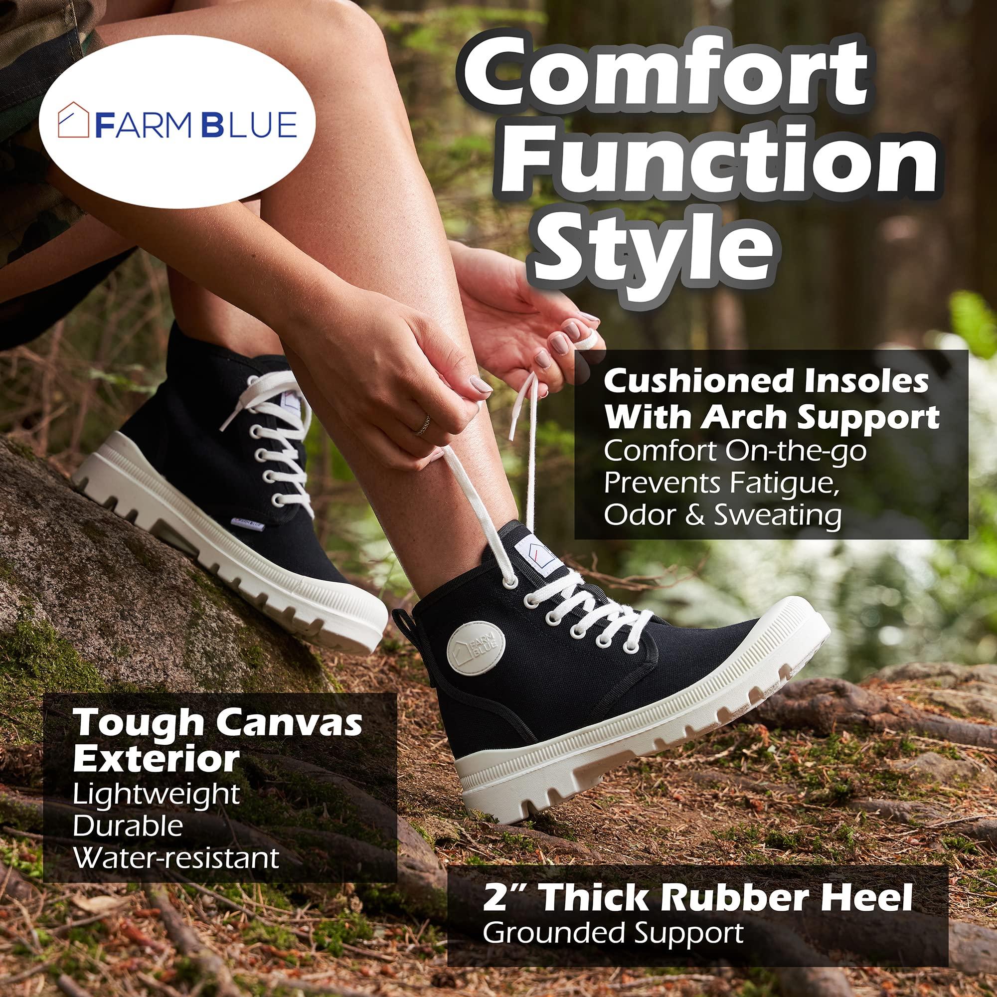 Farm Blue Farm Blue Men's Ranger Boots - High Top Hiking Shoes for Men - Water-Resistant Canvas Combat Boots with Orthotic Insoles - Tactical Shoes for Casual, Work, or Outdoor Wear, Black & White, 7.5