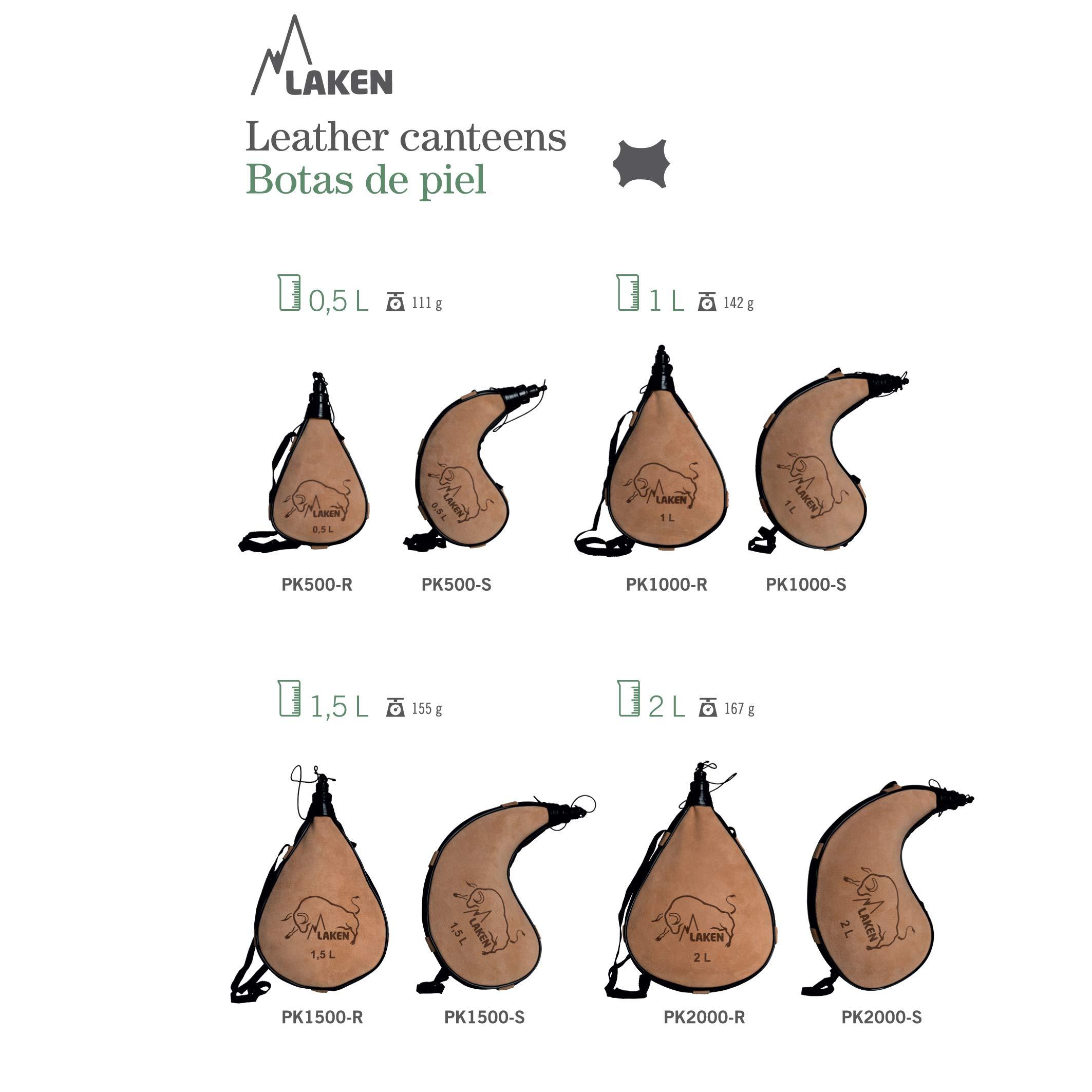 Laken Laken Spanish Bota Bag Leather Canteen Pouch for Wine and Water - Wine Skin Bag with Strap for Travel, Camping, Hiking | Kidney Shape - 1 Liter