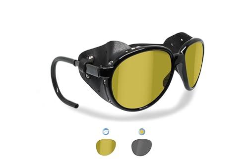 Bertoni Bertoni Glacier Polarized Sunglasses for Mountain Hiking Trekking Ski mod Cortina Italy Shiny Black (Photochromic Polarized Yellow)