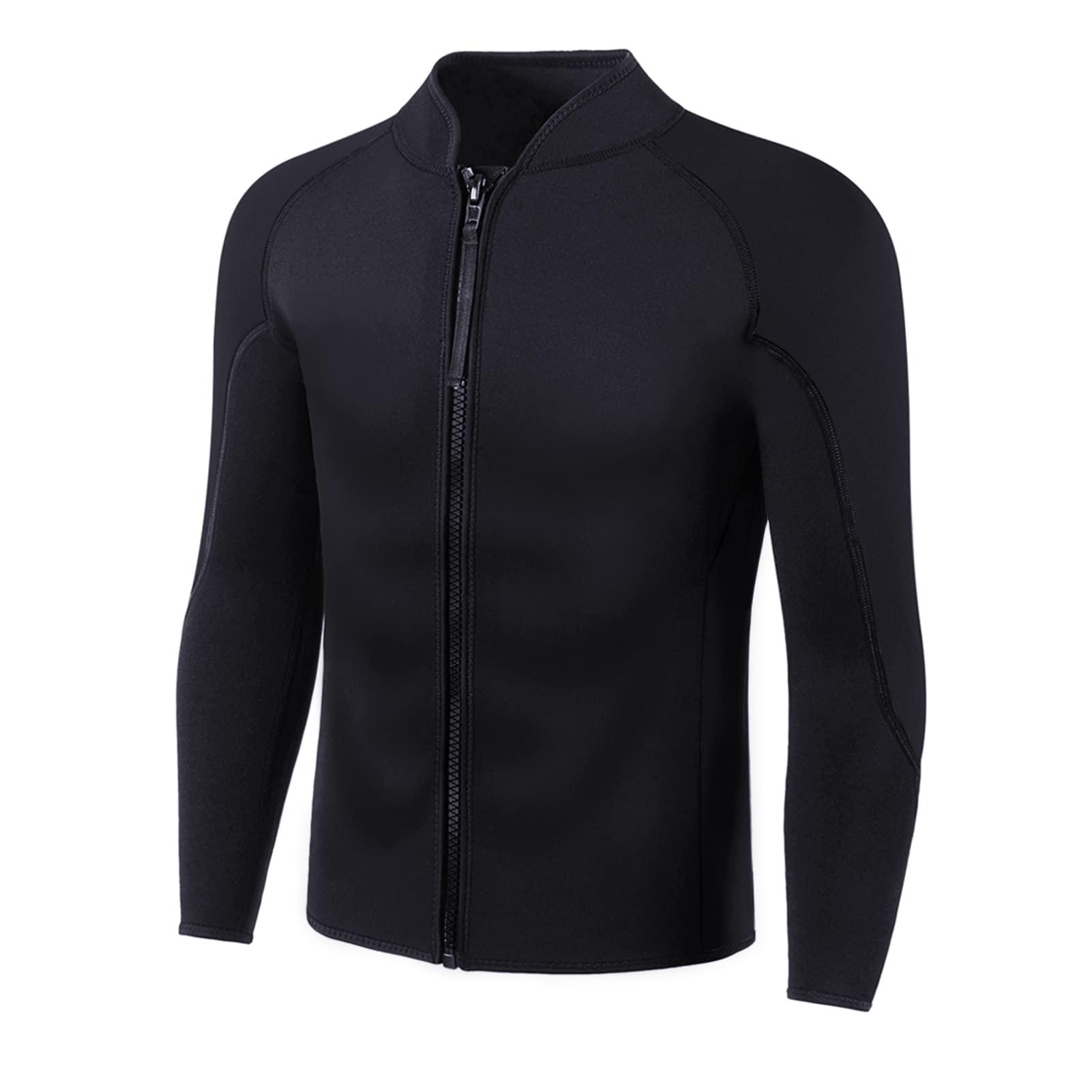 INTBOSS INTBOSS Wetsuit Top Men,2mm Mens Wetsuit Top 3mm Long Sleeve Wetsuit Jacket Men Front Zip Warm Wets Suit Jackets for Men Stretch Mens Wetsuit Top