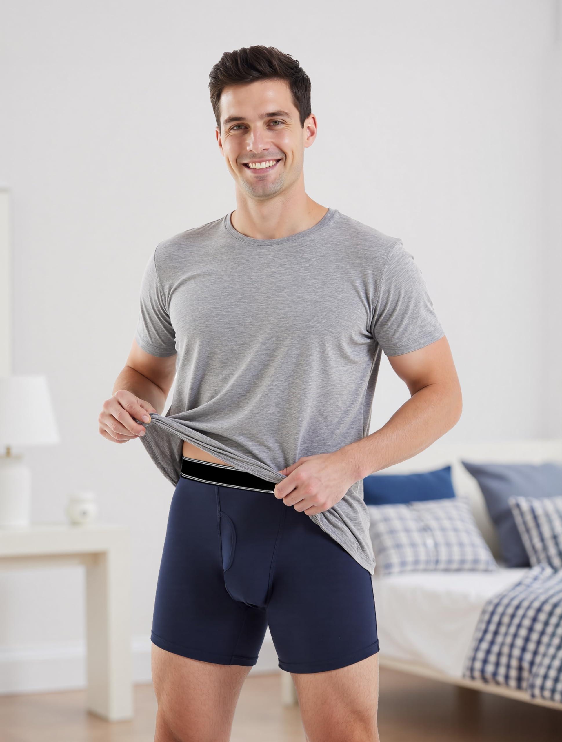 TIICHOO TIICHOO Mens Incontinence Underwear Washable Cotton Incontinence Boxer Briefs with Front Fly 3 Pack (3X-Large, 3 Black)