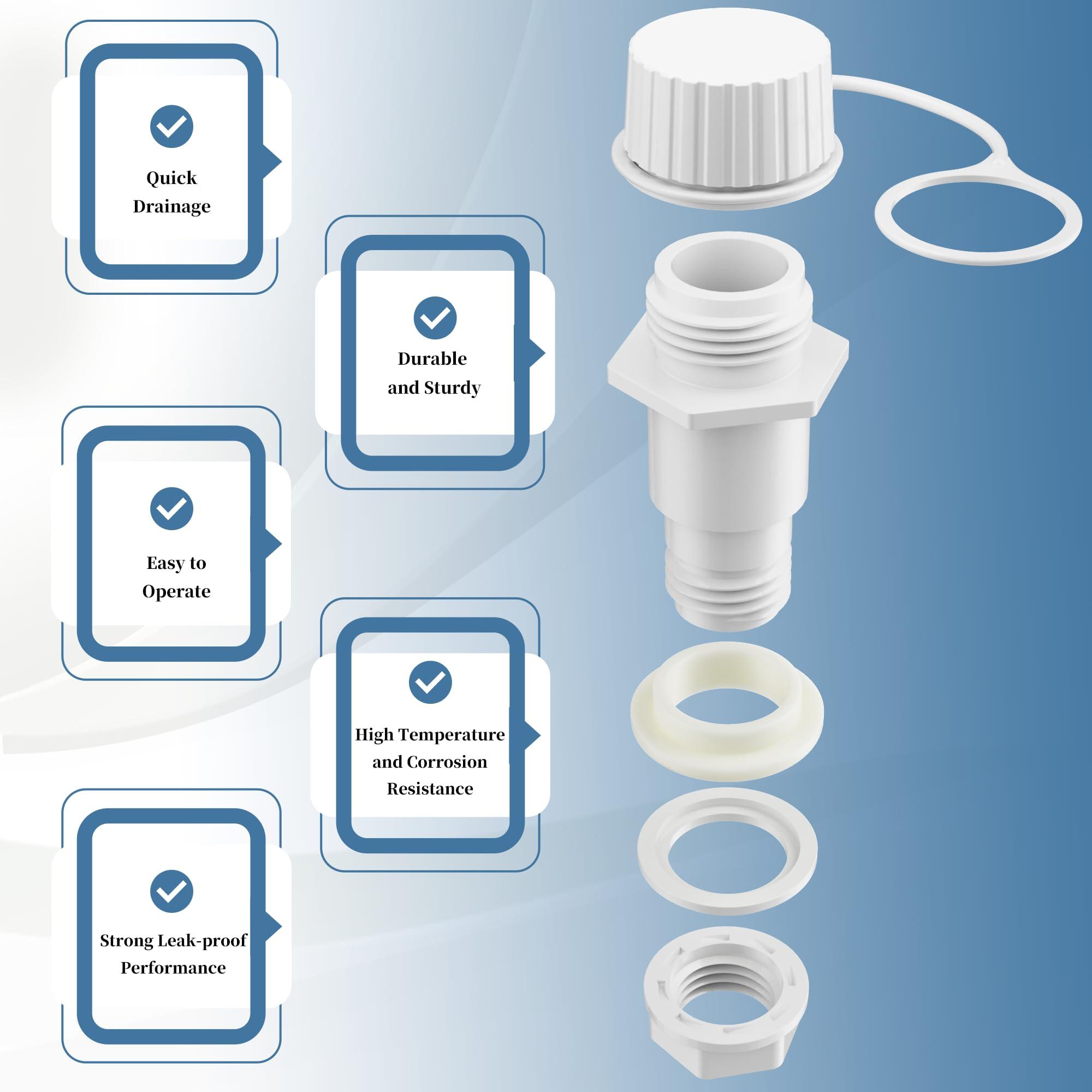 HQAPR HQAPR Threaded Drain Plug with Plastic Tethered Cap for Cooler,Compatible with Igloo 50-165 Qt Coolers, Cooler Drain Plug Replacement Parts