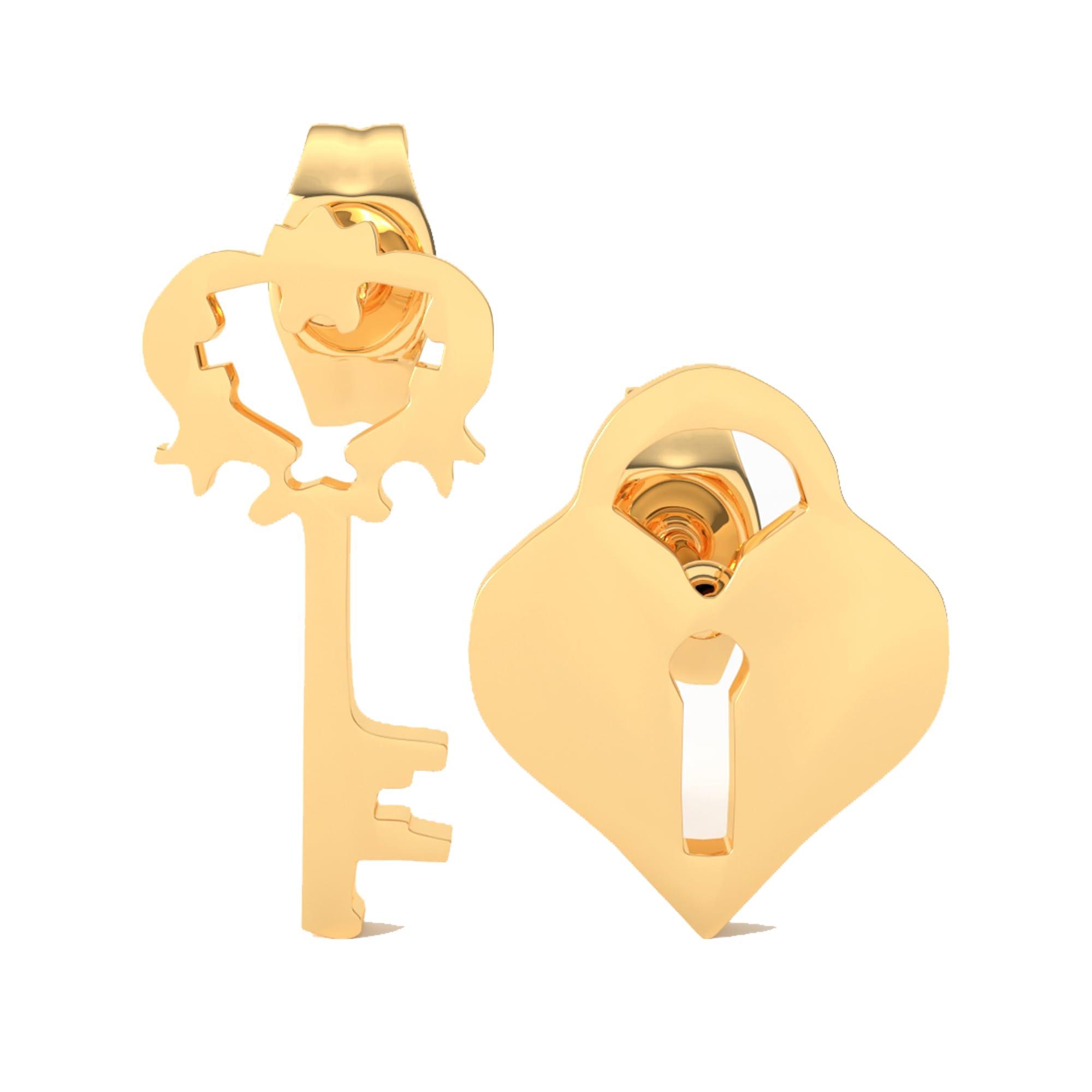 ohlala jewelry Titanium Key Lock Stud Earrings, Non Tarnish Earrings, Implant Grade Titanium Waterproof Earrings, Vintage Style Earrings, Minimal Earrings (Gold)