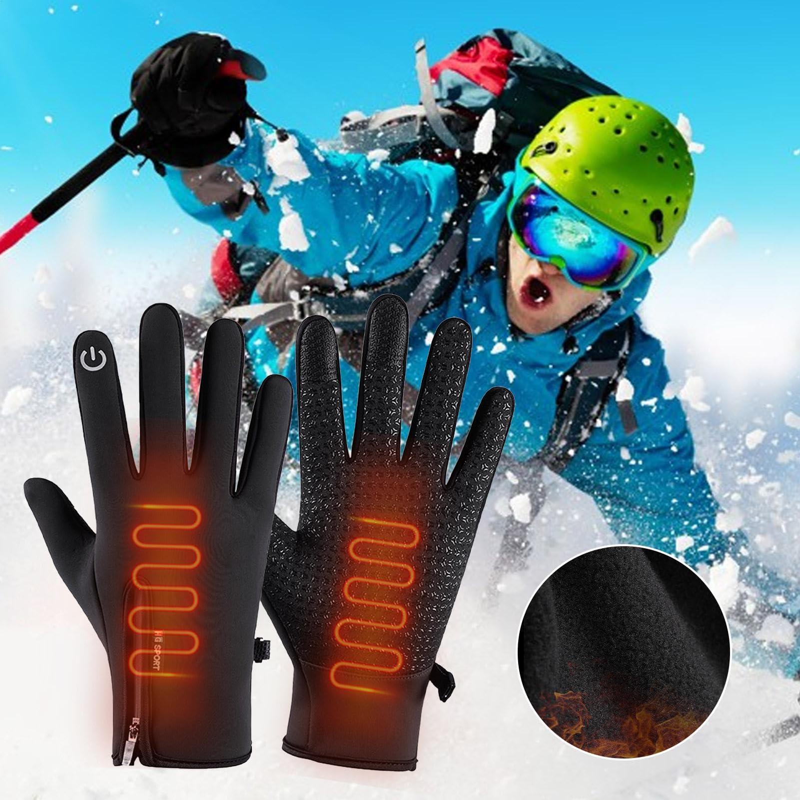 Generic Heated Gloves for Men Women, Rechargeable Heated Electric Gloves,Touch-Screen Ski Gloves - Windproof Snow Mittens Ski Gloves Winter Must Have for Women Men for Ski Riding