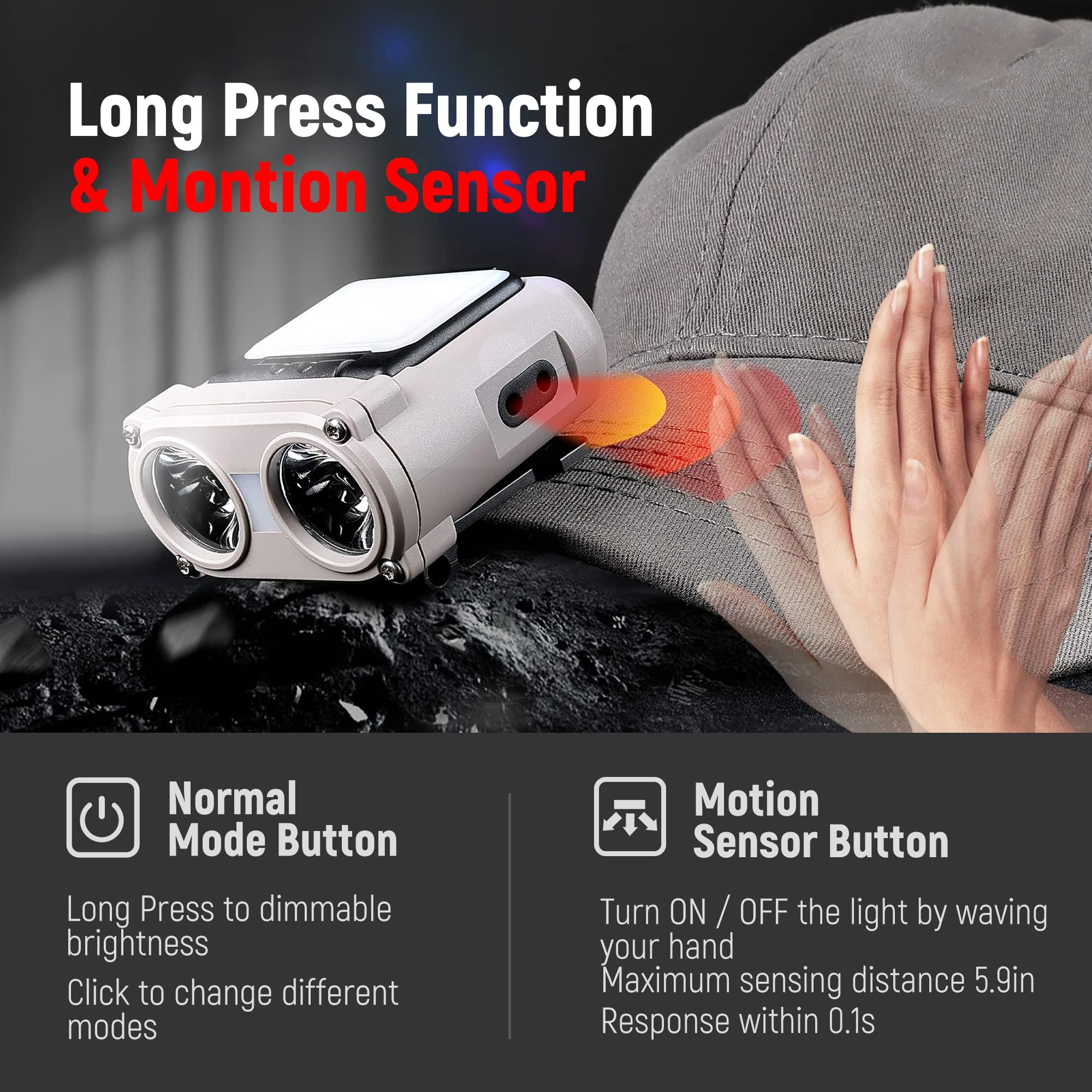 Hopedone Hopedone LED Hard Hat Light, 800Lumens Rechargeable Dimmable Clip on Cap Lights, 180Adjustable Hands Free Hat Flashlight Headlamp Waterproof for Running, Camping, Hunting, Cycling (Black)