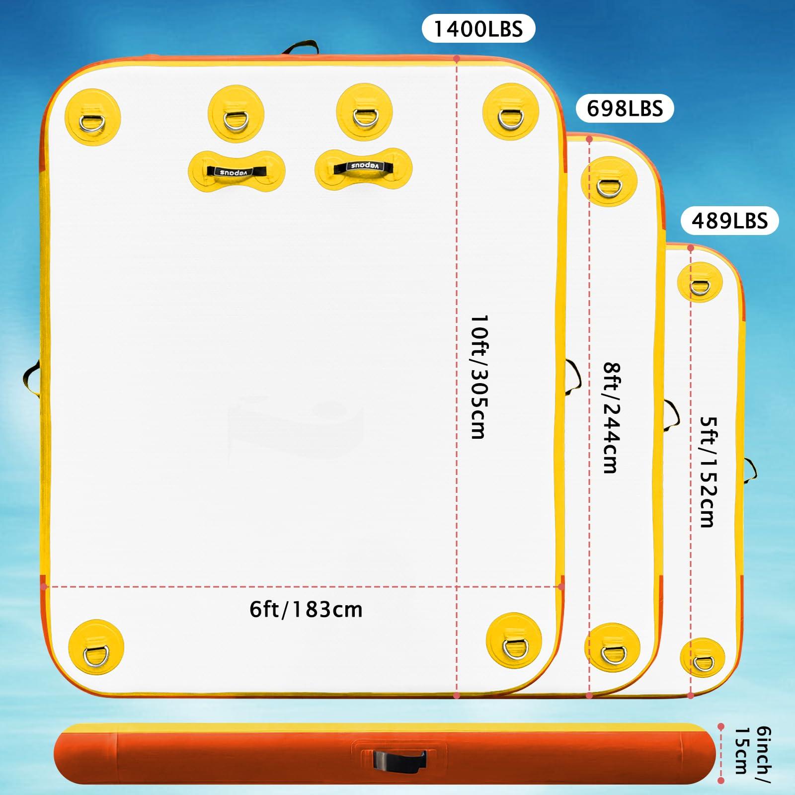 vapaus vapaus Inflatable Floating Dock Water Air Mat Swim Platform Floating Island Deck with Rope Ladder for Pool Lake Beach Relaxing Sunbathing (Yellow Orange, 10ft x 6ft x 6")