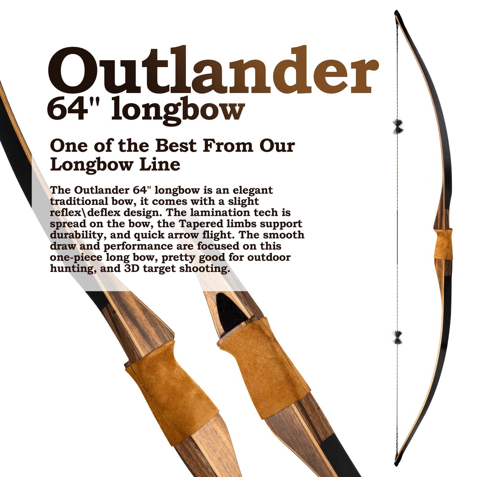 Deerseeker Outdoor Deerseeker Archery 64" Traditional Bow Set Hunting Longbow Reflex Deflex One-Piece Long Bow Laminated Bamboo Core Limbs Right Hand/Left Hand for Adults Bow Shooting 25-85lbs (Black, 70lb, Right Hand)