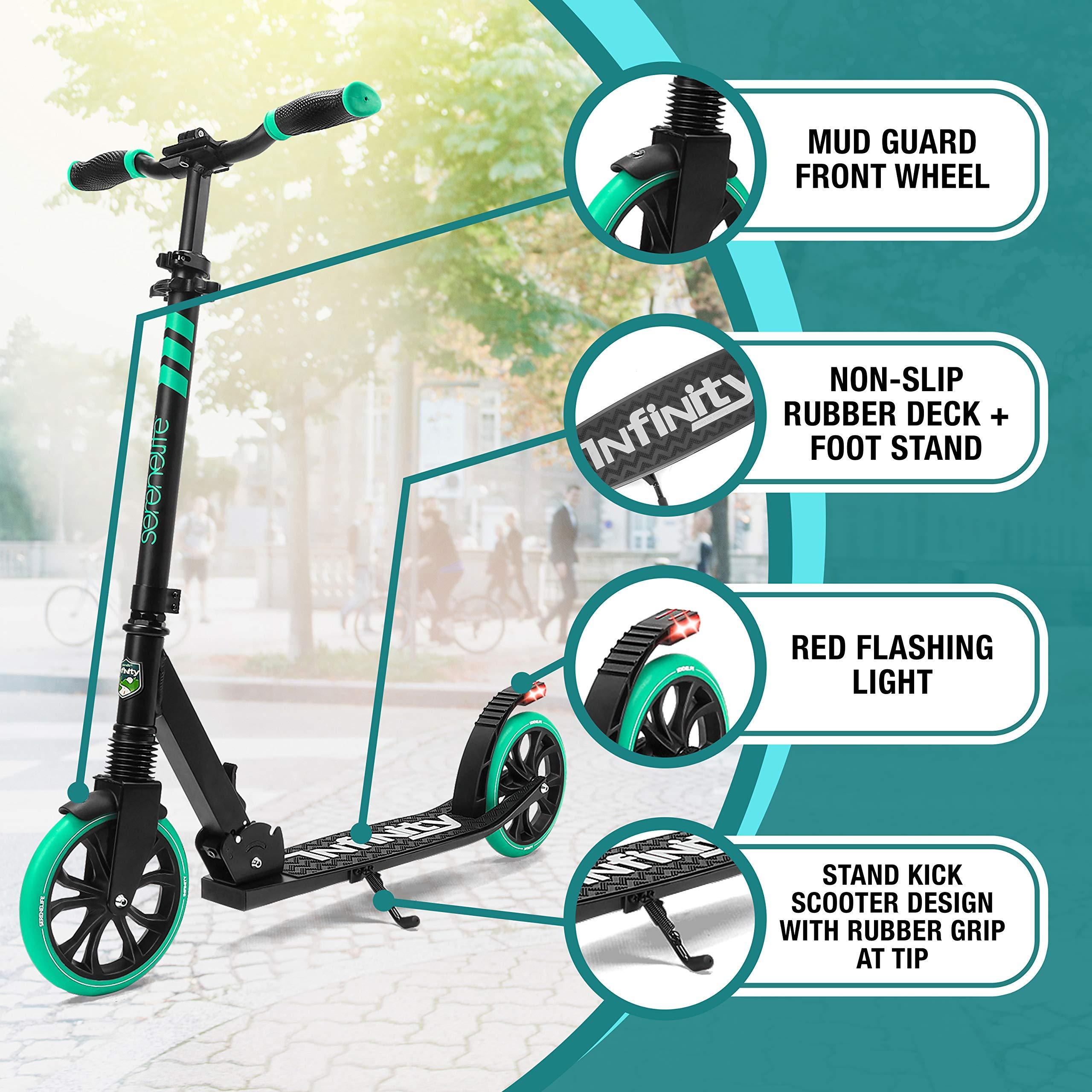 SereneLife SereneLife Lightweight and Foldable Kick Scooter Comfortable T-Bar Handlebar, Adjustable Scooter for Teens and Adult, Alloy Deck with High Impact Wheels, Durable ABEC-7 Bearings Aqua on Black SLTS02