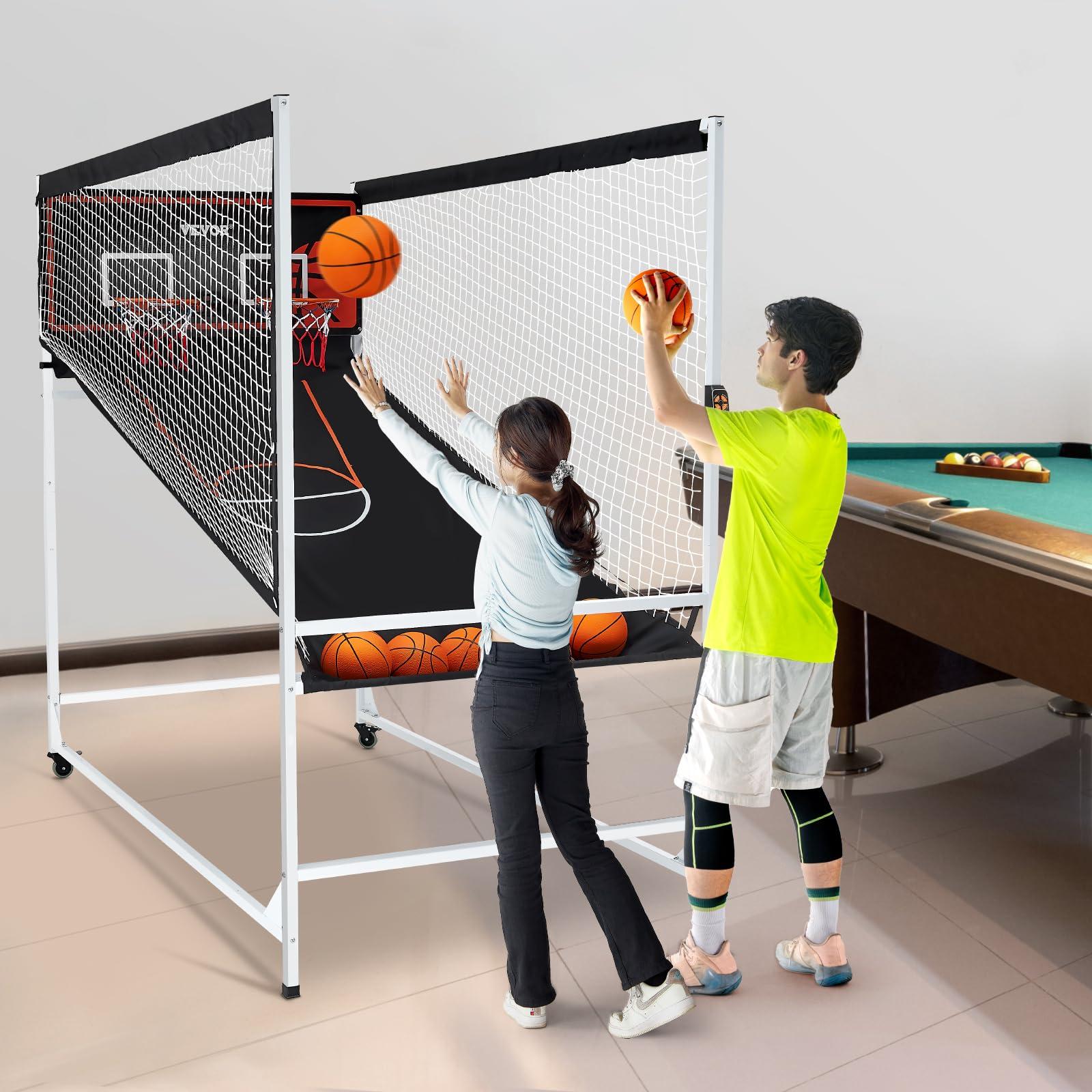 VEVOR VEVOR Arcade Cage Basketball Game, 2 Player Home Dual Shot Sport with 5 Balls, 8 Game Modes, Electronic Scoreboard, and Inflation Pump, Indoor Basketball Game for Kids, Youth Adults
