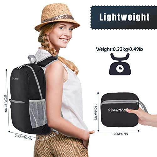 ZOMAKE ZOMAKE Ultra Lightweight Hiking Backpack 20L - Packable Small Backpacks Water Resistant Daypack for Women Men(Black)