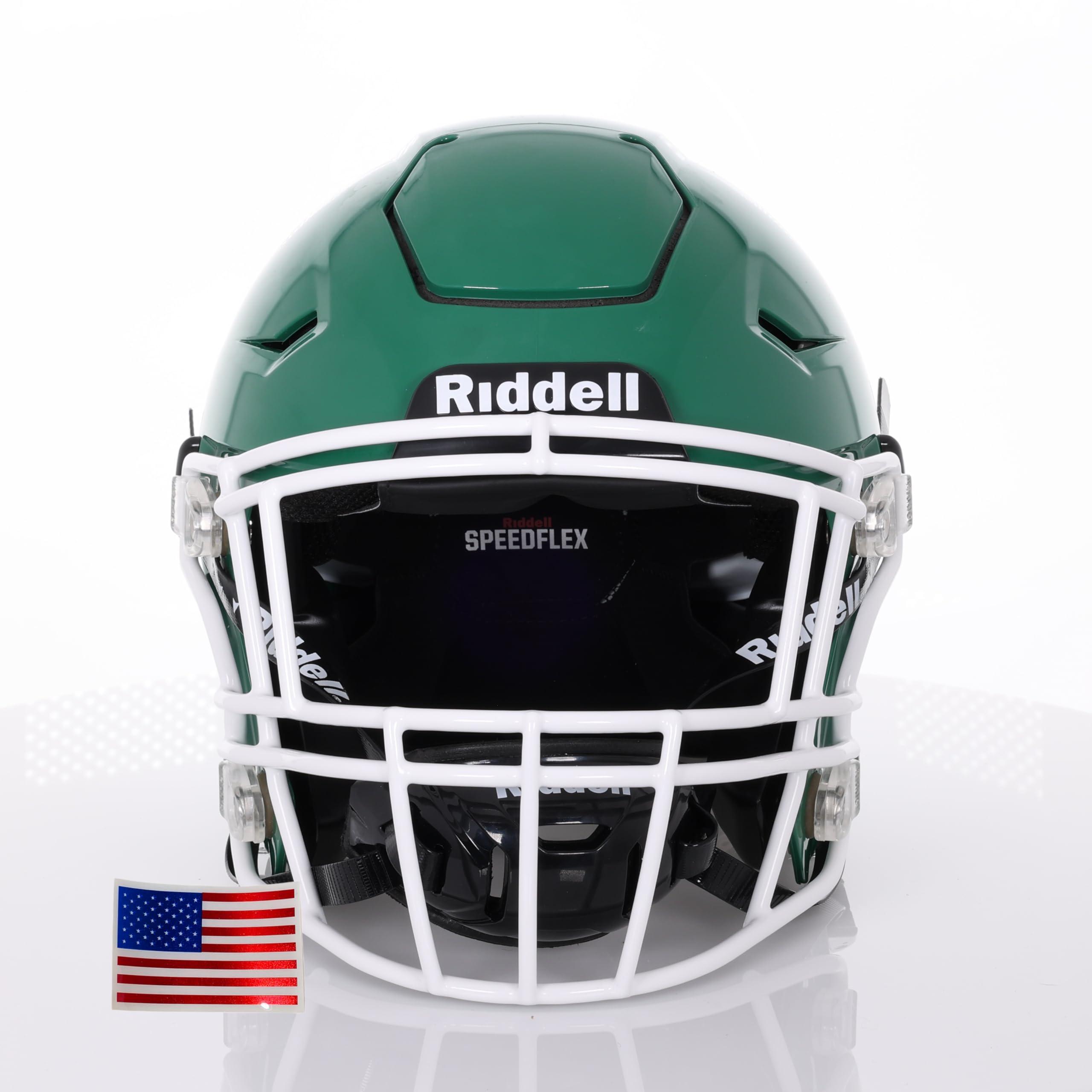 Green Gridiron Riddell SpeedFlex Adult w/White SF-2EG-II Facemask + US Flag Decal (Kelly Green Helmet, Medium Helmet) - Green Gridiron