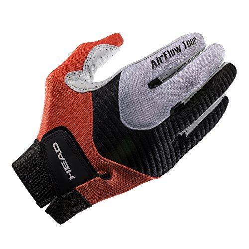 HEAD HEAD Leather Racquetball Glove - Airflow Tour Breathable Glove for Right & Left Hand - Black/Orange/White, Right - X-Large