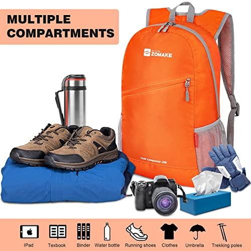 ZOMAKE ZOMAKE Lightweight Packable Backpack 20L - Foldable Backpack Small Daypack Hiking Backpack Water-Resistant Day Bag for Travel(Orange)