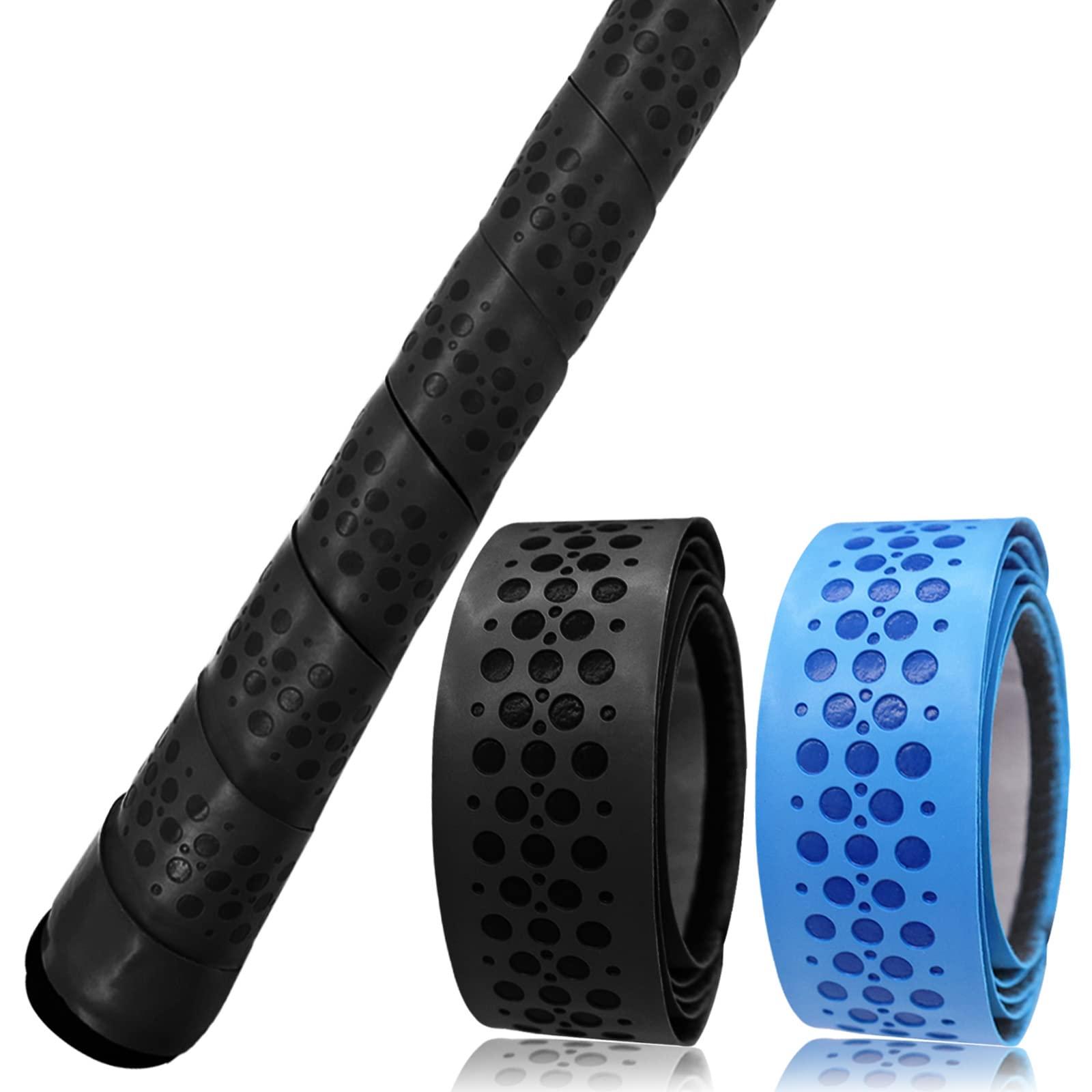 VEASAERS VEASAERS Bat Grip Tape Baseball Softball 2/4 Pack 40 inch 1.75mm Precut and Full Adhesive Back Pro Feel Soft Comfortable Tapes for Old Bats Handles (2 Pcs-Black+Blue Dot)