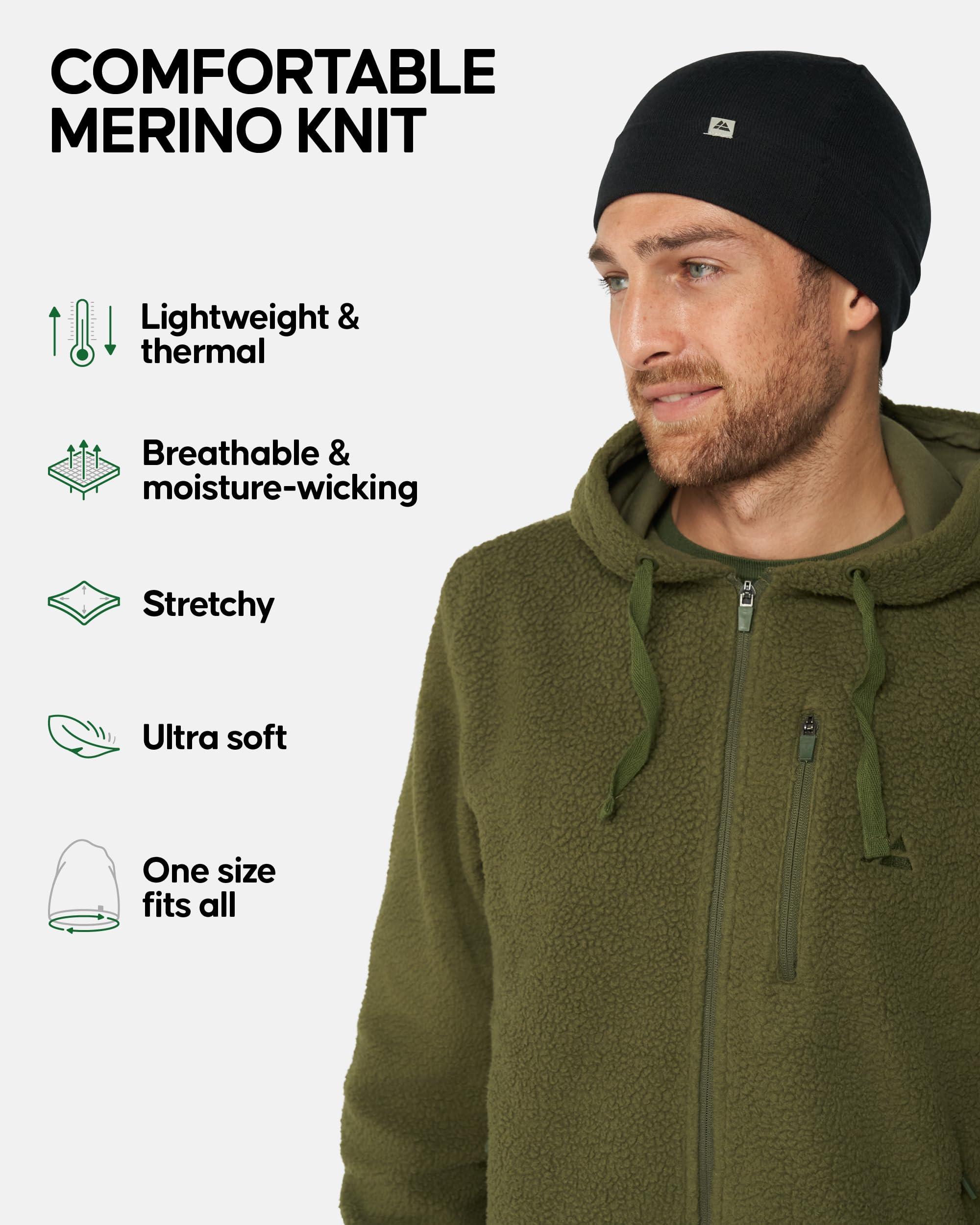 DANISH ENDURANCE DANISH ENDURANCE Lightweight Merino Wool Beanie for Men & Women, Thermal Hat, Black, One Size