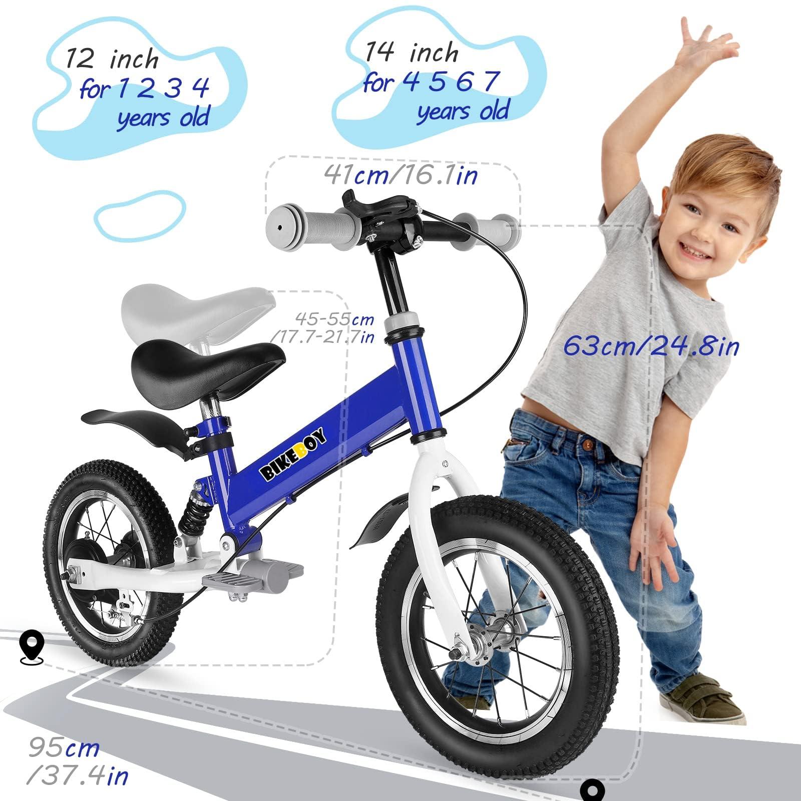 bikeboy bikeboy Balance Bike 3 in 1,The Dual Use of a Kids Balance Bike and Kids Bike,12 14 Inches for 2-6 Years Old,with Shock Absorbers, Fenders, Pedals, Auxiliary Wheels