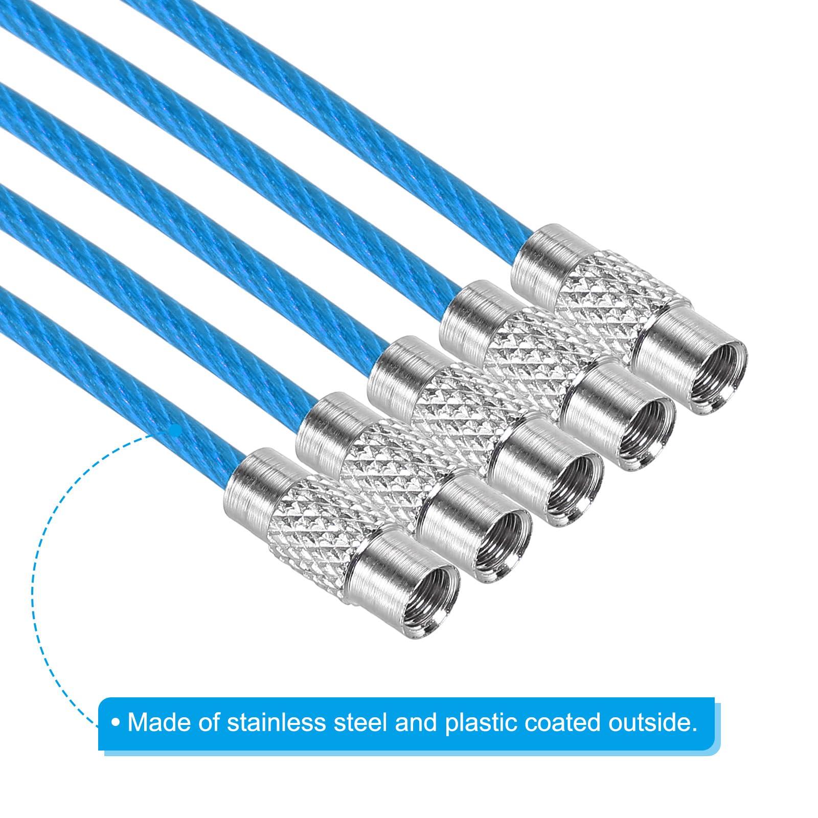PATIKIL PATIKIL 6 Inch Length Wire Keychain Cable, 4 Pack Stainless Steel Key Ring Loop for Outdoor Hiking Sport, Sky Blue