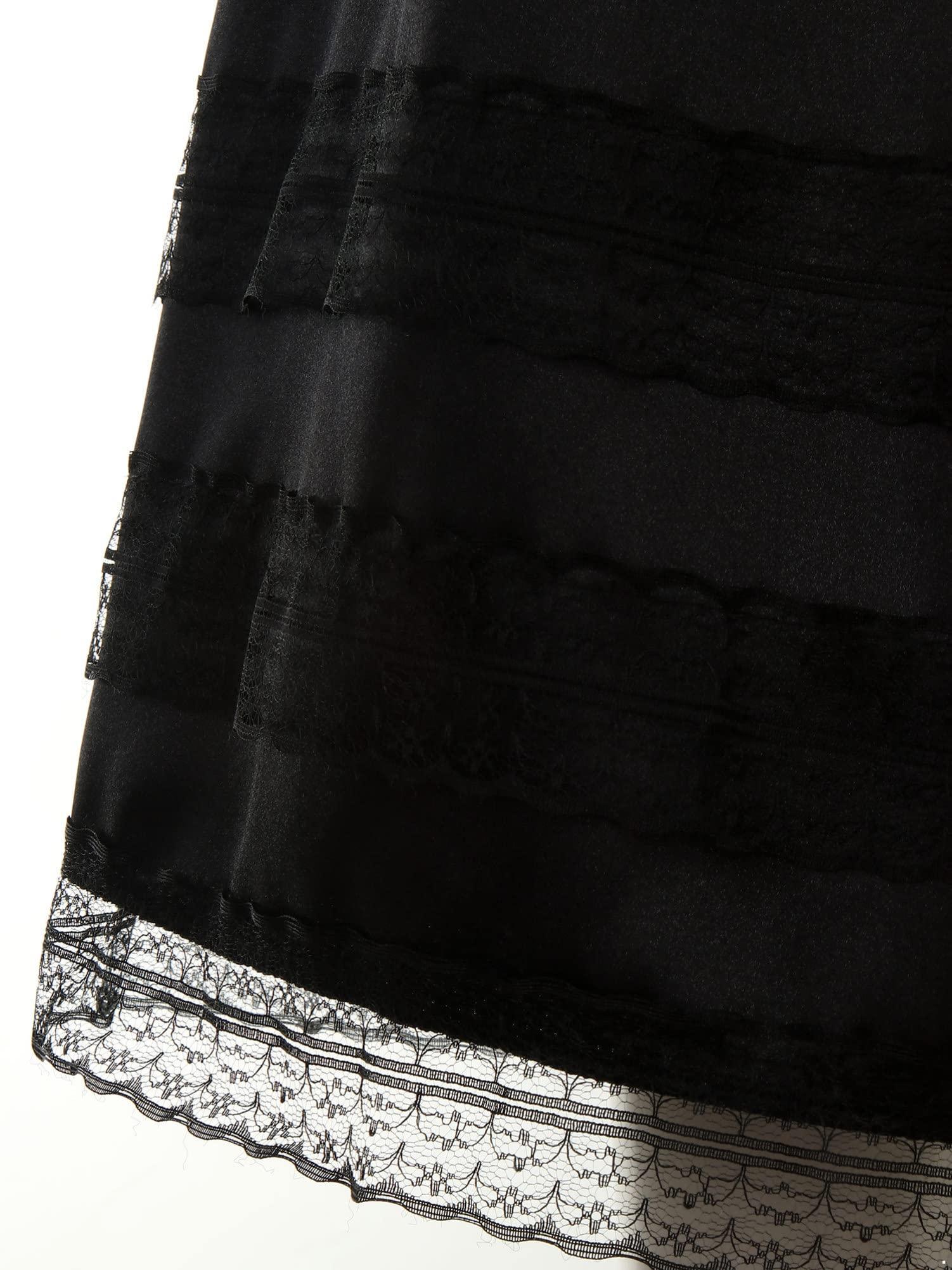 CHICTRY CHICTRY Women's Lace Trim Lingerie Long Underskirt Elastic Waist Half Slip Skirt for Under Dresses Black X-Large
