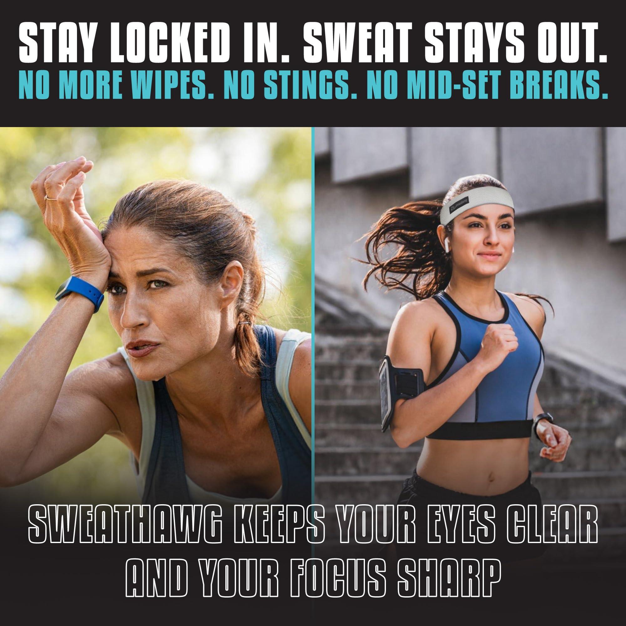 SweatHawg Headwear SweatHawg Double Absorbency Headband| Adjustable Sports Headband for Men & Women | Ultra-Wicking, Quick Drying and Cooling/Lightweight Sweat Control | Ideal for Work, Workouts, and Sports | White