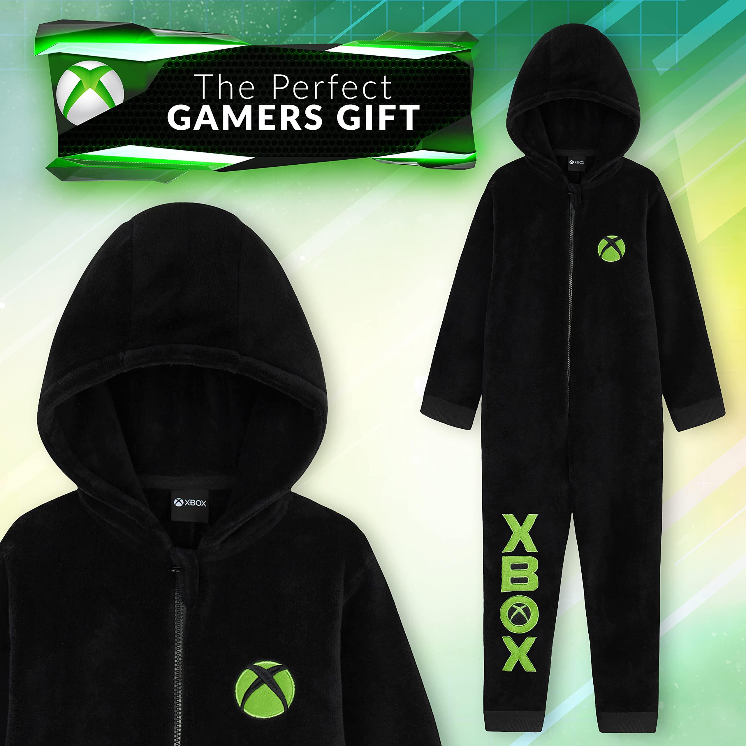 Xbox Xbox One Piece Pajamas for Boys, Teens, Fleece Jumpsuit, Pajama Set, Sleepwear PJs, Loungewear, Gamer Gifts for Boys (13-14 Years, Black)