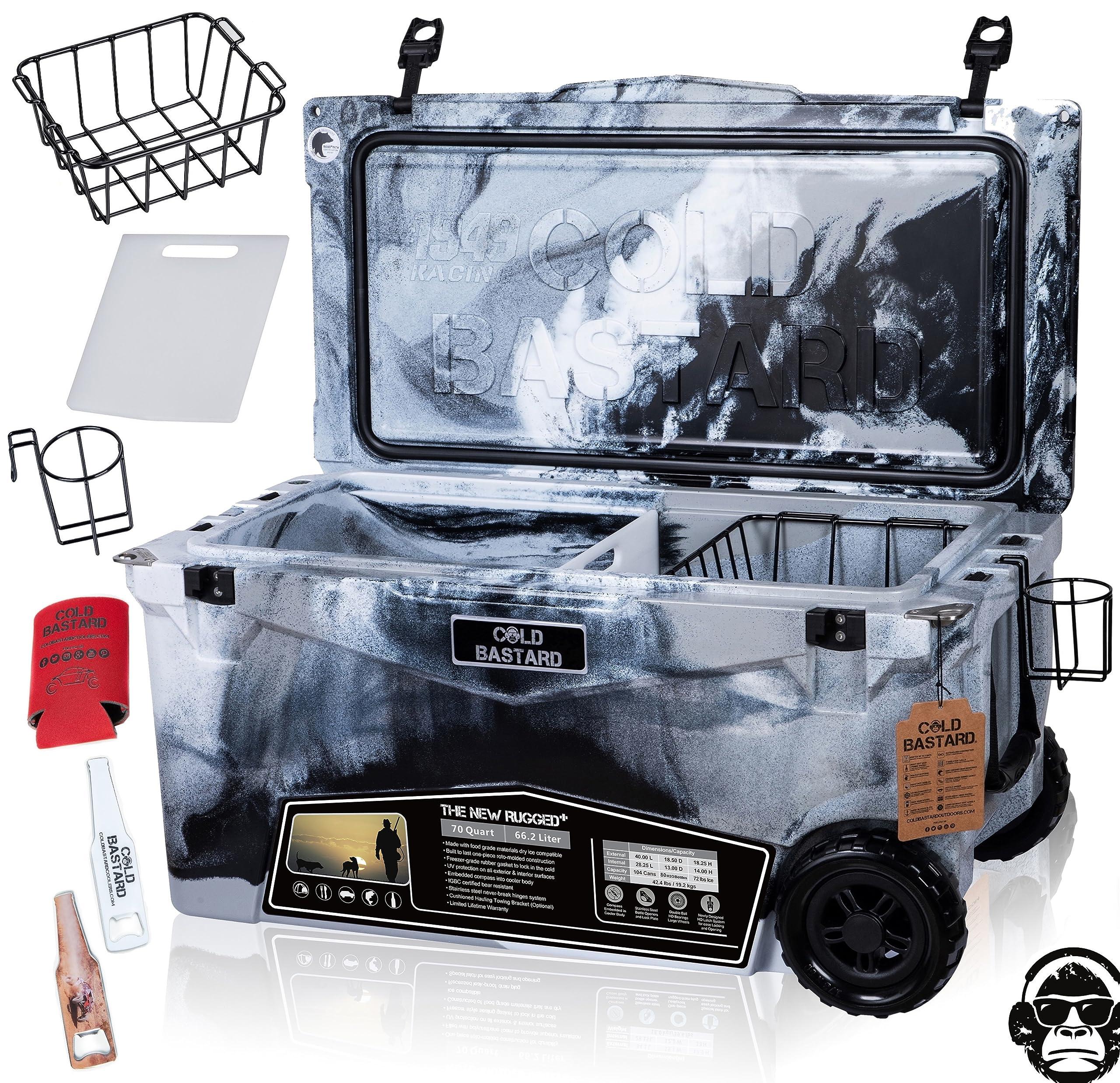 COLD BASTARD COOLERS COLD BASTARD COOLERS 70QTW Rugged+ CAMO Sand Gray Large Wheels Premium Ice Chest Cooler Accessories Free S&H (CB70W-CS)