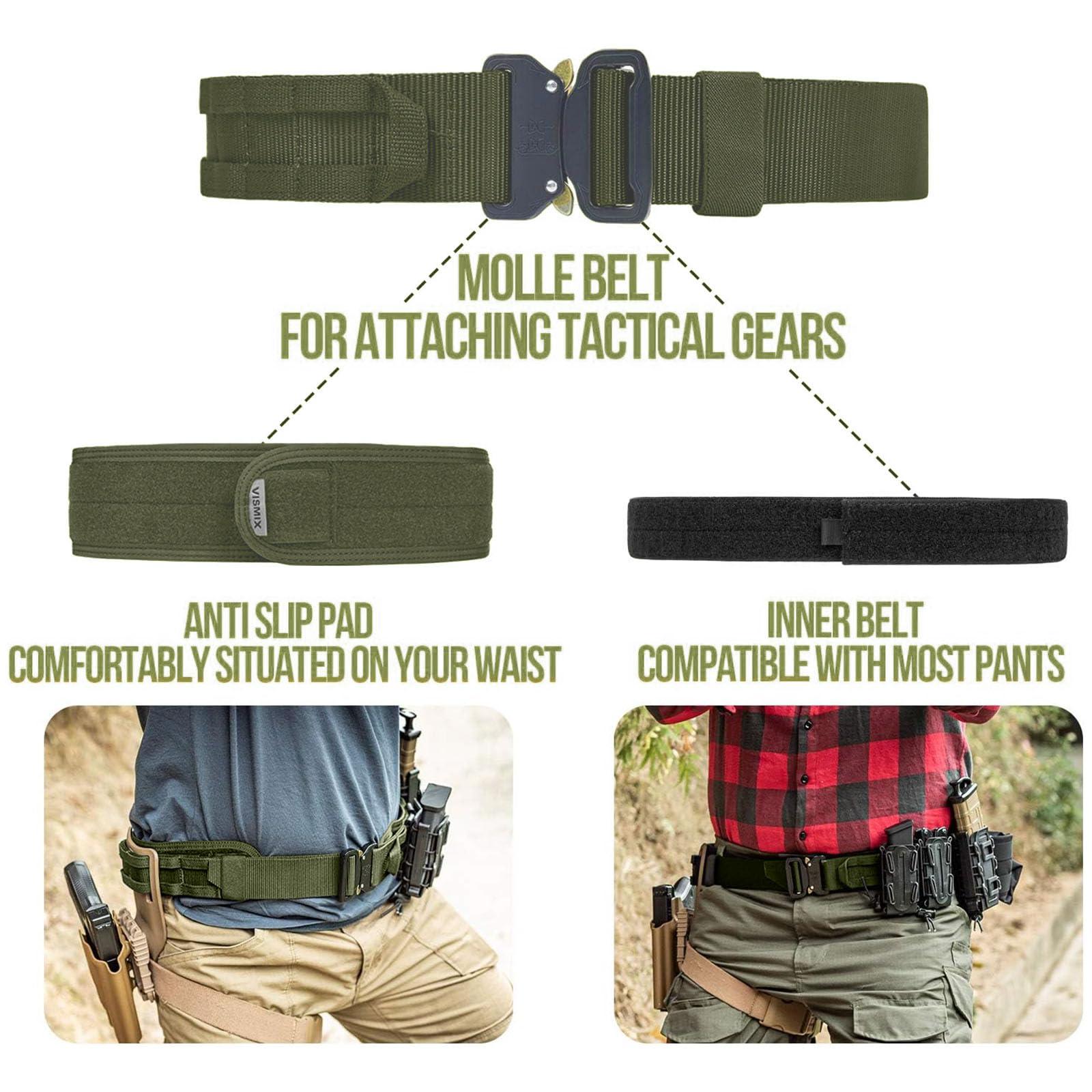 VISMIX VISMIX Tactical Belt, Quick Release 1.75" MOLLE Battle Belt with Inner Belt and Anti-Slip Pad- Heavy Duty Battle Belts