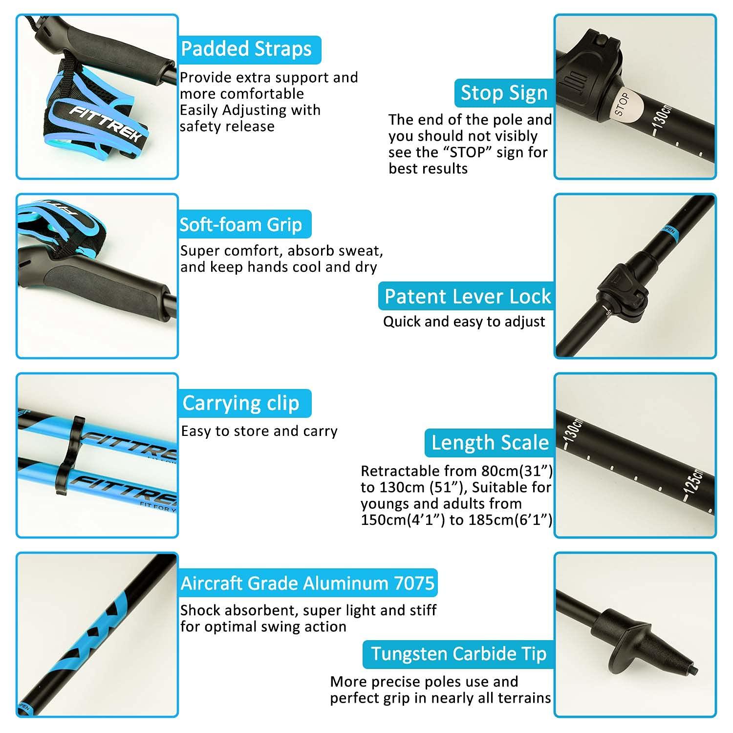 FitTrek FitTrek Nordic Walking Poles for Men Women - 2 Pack Aluminum Nordic Walking Sticks - Nordic Poles with Ergonomic Grip Adjustable Ultralight for Hiking, Camping, Trekking, Mountaineering, Backpacking