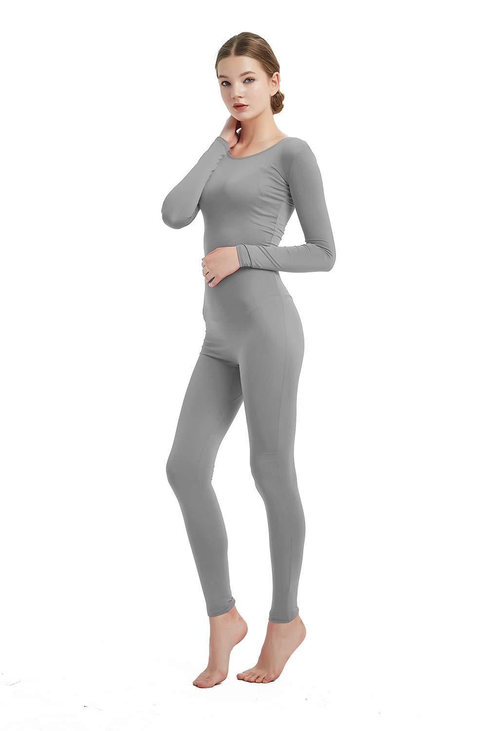 Full Bodysuit Full Bodysuit Womens Long Sleeve One Piece Jumpsuit Spandex Zentai Unitard (Small, Grey)