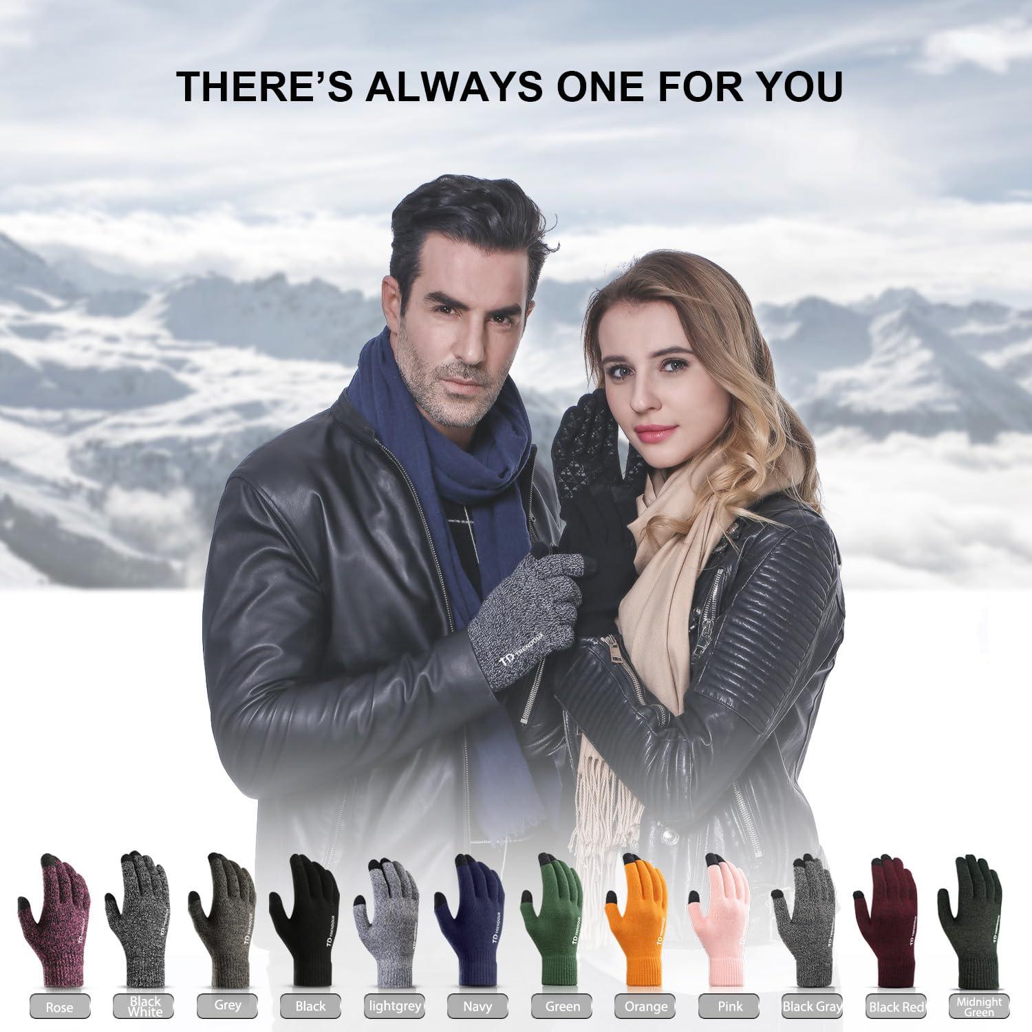 TRENDOUX TRENDOUX Winter Gloves, Touch Screen Knit Glove for Men Women - Running Driving in Cold Weather - Non-Slip Grip - Thermal Liner - Elastic Cuff - Premium Material - Outdoor Riding - Black Gray - M