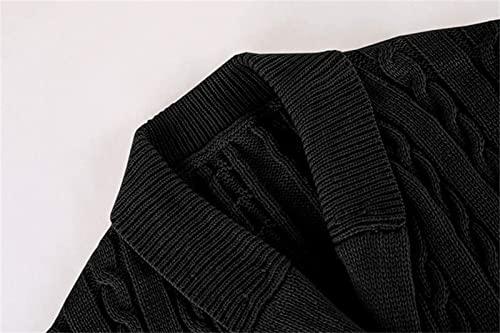 Kaxiya2021 Men's Double Breasted Cardigan Sweaters Shawl Collar Button Up Cable Knitwear Thermal Thick Chunky Sweater Jacket (Black,Small)
