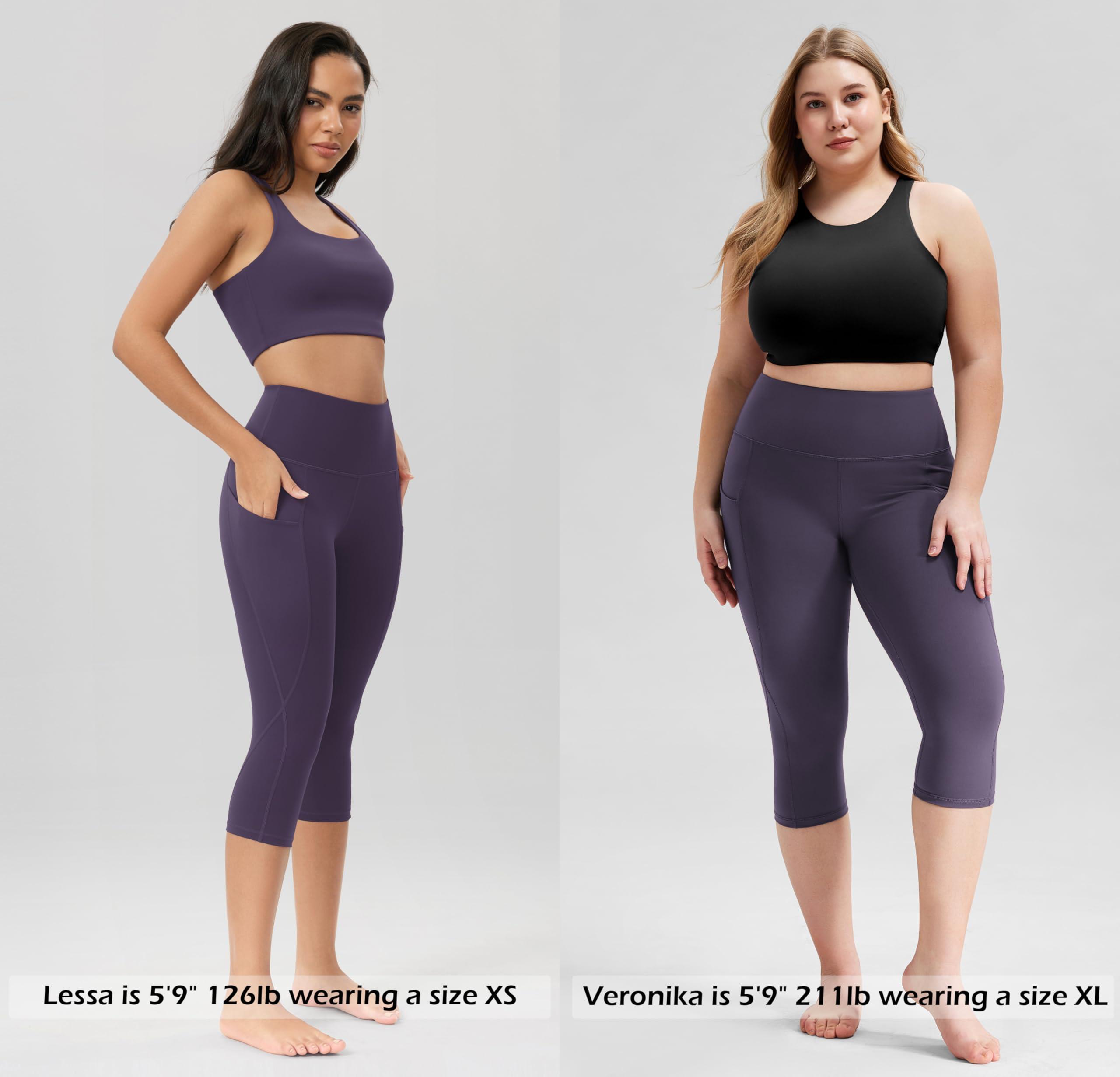 ODODOS ODODOS Women\'s High Waisted Yoga Capris with Pockets,Tummy Control Non See Through Workout Sports Running Capri Leggings, Dark Purple, XX-Large