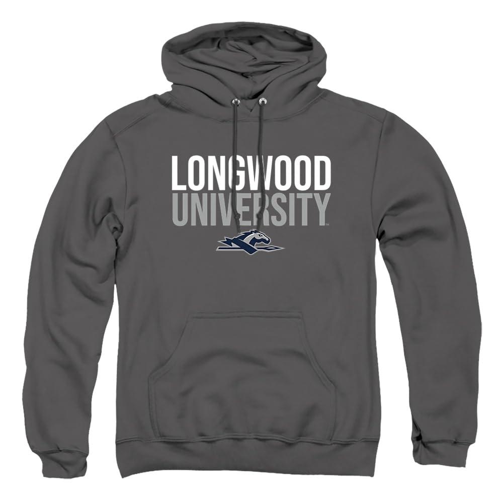 LOGOVISION Longwood University Official Stacked Unisex Adult Pull-Over Hoodie,Charcoal, 2X-Large