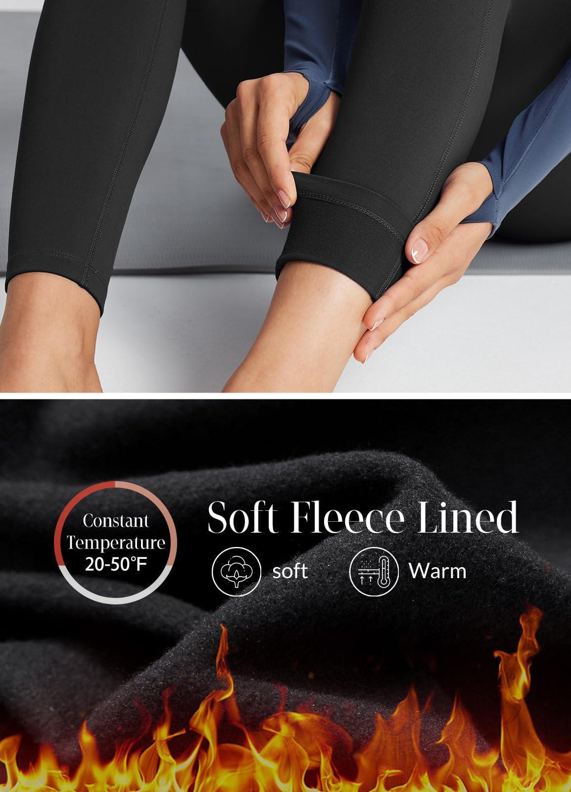 BALEAF BALEAF Women's Fleece Lined Leggings with Pockets 25" Petite Thermal Winter Warm High Waisted Thick 7/8 Yoga Pants Black S
