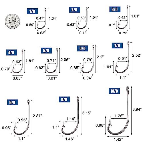 OROOTL Stainless Steel Saltwater Fishing Hooks - 50pcs 34007 O\'shaughnessy Hooks Forged Long Shank J Fishing Hooks Extra Strong Metal Fish Hooks Size 1/0-10/0