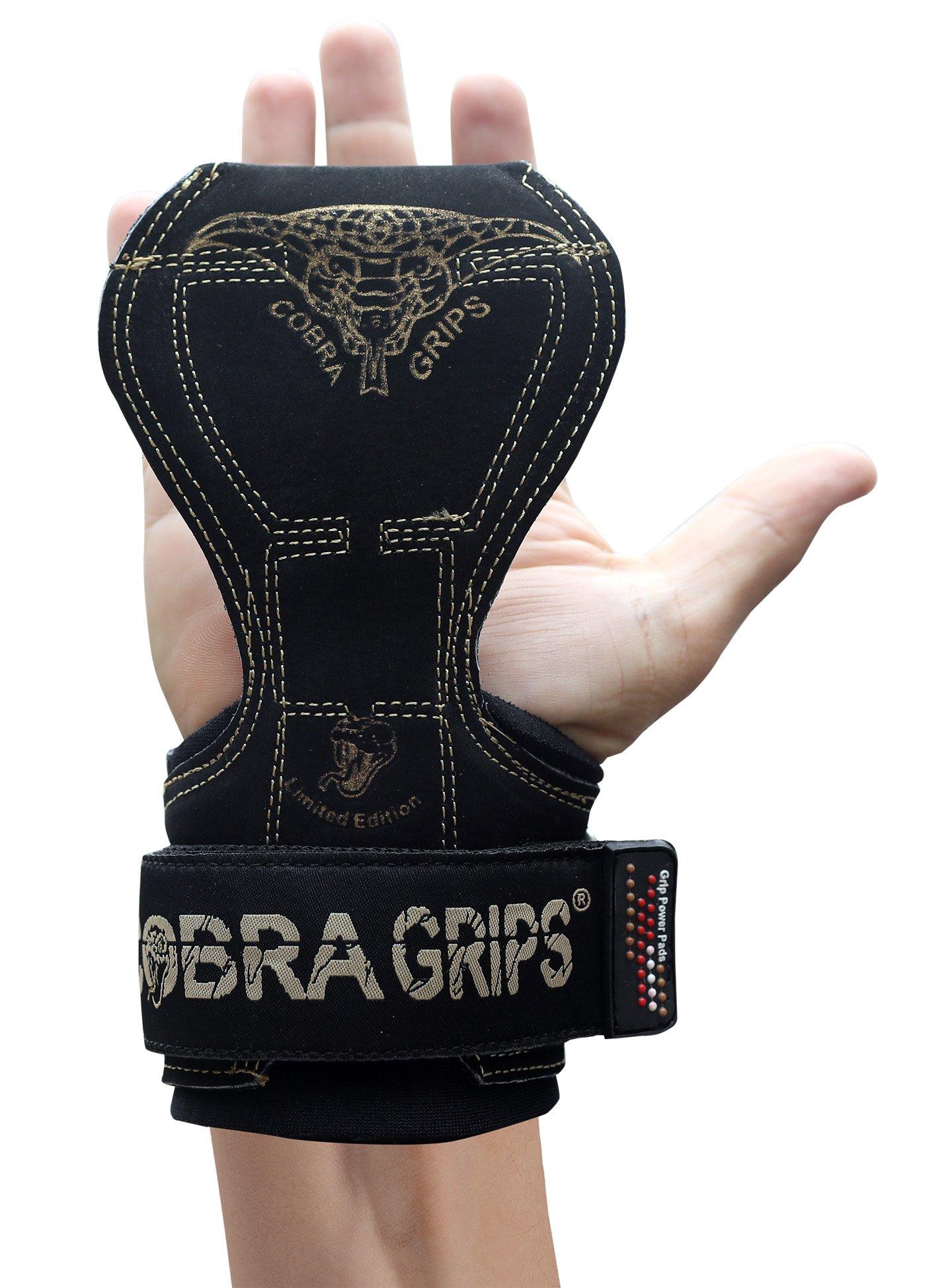 Grip Power Pads Cobra Grips PRO Weight Lifting Gloves Heavy Duty Straps Alternative to Power Lifting Hooks for Deadlifts with Built in Adjustable Neoprene Padded Wrist Wrap Support Bodybuilding (PRO Black Leather)