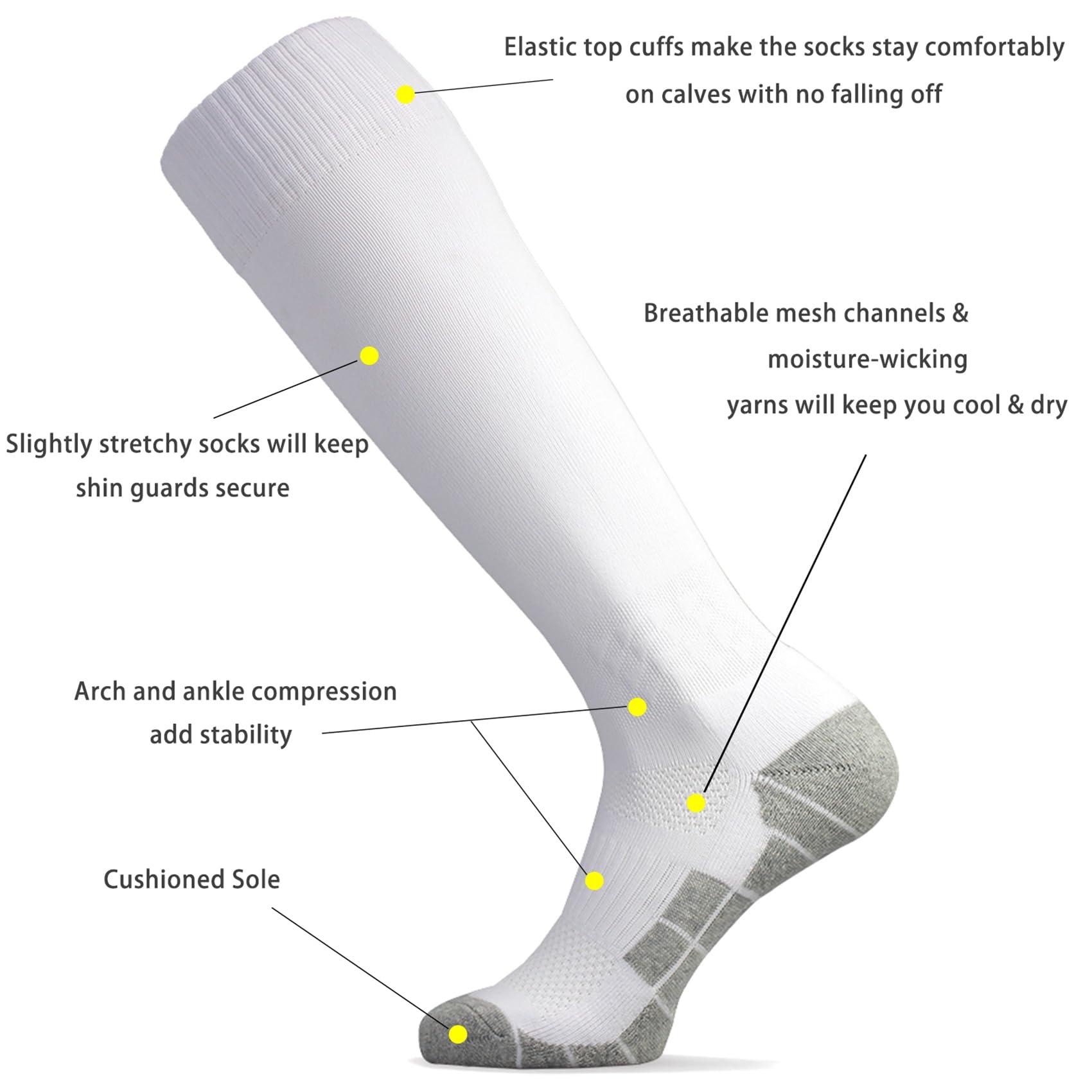 CWVLC CWVLC Boy's Soccer Socks Youth 5 Pairs Rugby Sport Team Athletic Knee High Long Tube Cotton Compression Socks White Small (3Y-5Y Youth/ 4-6 Women)