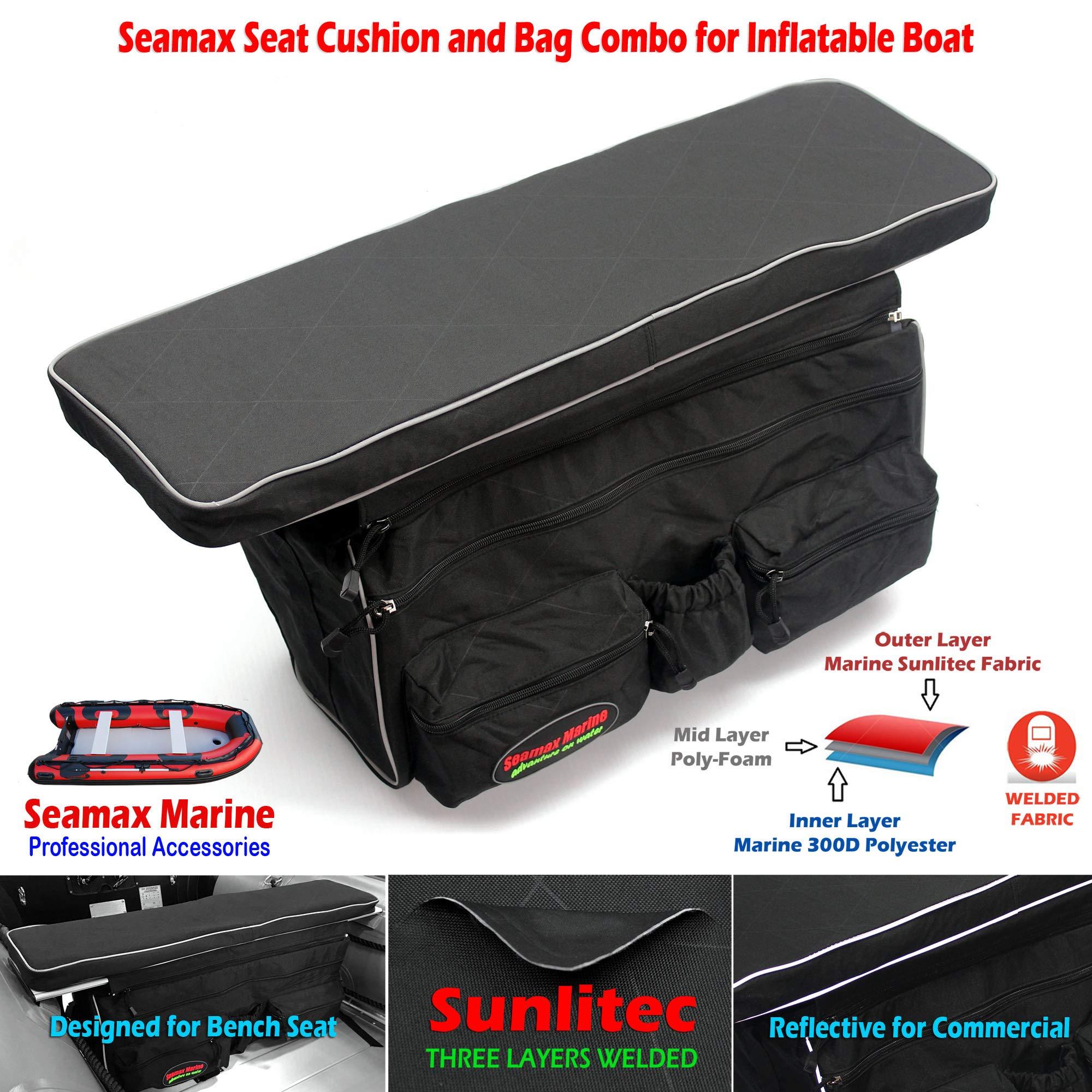 Seamax Seamax Universal Inflatable Boat Bench Seat Cushion and Detachable Seat Bag with Sunlitec 3-Layers Fabric and Reflective Edges (Size E - 46\" for 470-500 Boats)