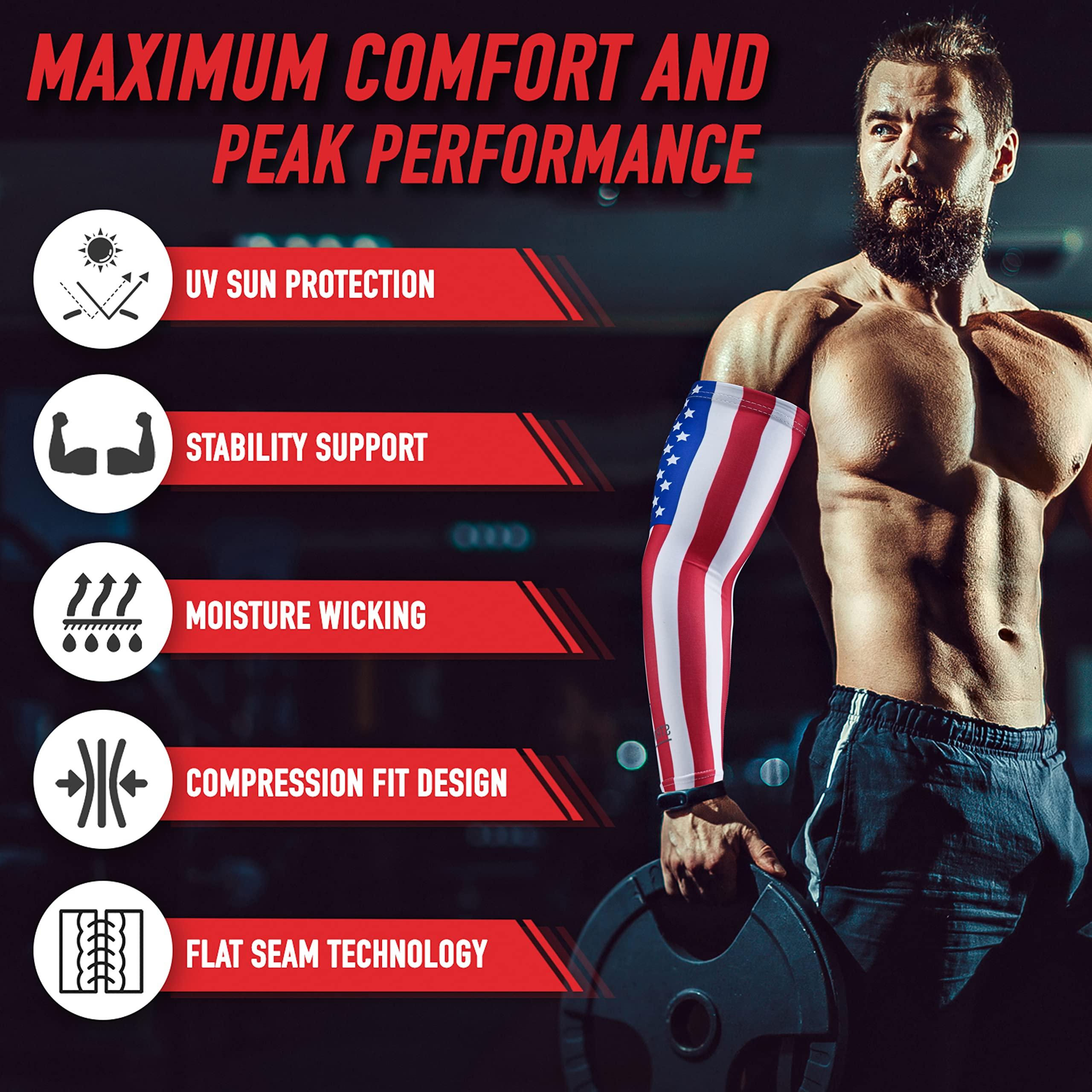 Stromguard Stromguard Compression Sports Arm Sleeve Digital Camo Baseball Football Basketball - (One Arm Sleeve) (Adult Small, #13 - U.S. Flag)