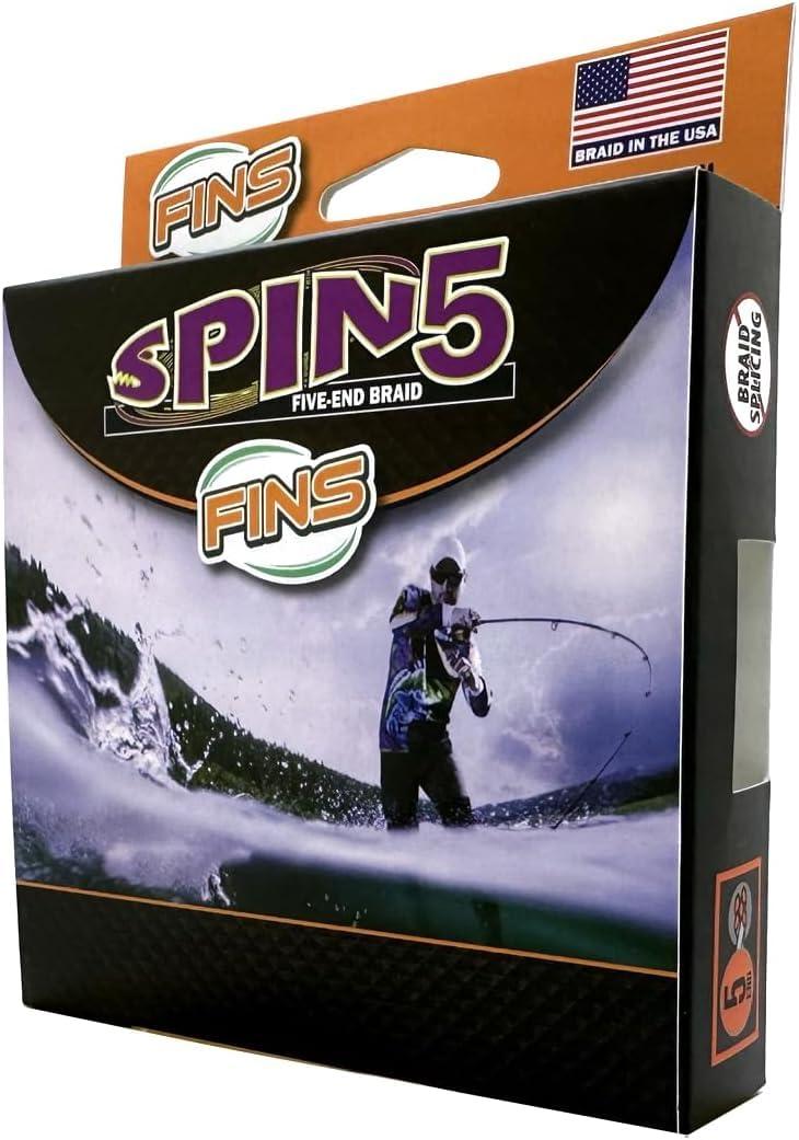 FINS FINS Spin5 Advanced 5-End Braided Fishing Line - USA Made - Superior Roundness for Longer Casts, Ideal for Spinning & Baitcasting Reels - Yellow - 15 lb - 300 Yds