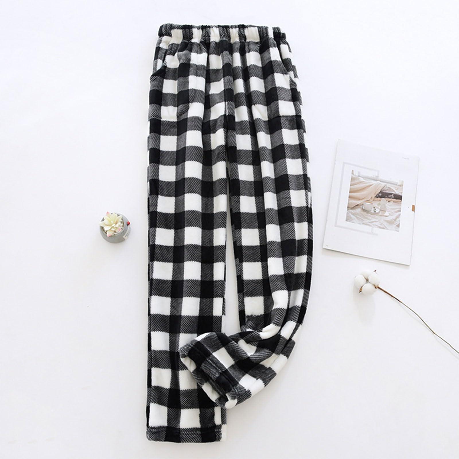 tobchonp Plaid Flannel Pajama Pants Women Loose Elastic Waist Fluffy Plaid Pj Pants Comfy Wide Leg Lounge Pants with Pockets Casual Wide Leg Pants Warm Baggy Pants Fleece Fall Pajamas Fuzzy Plus Szie Pants