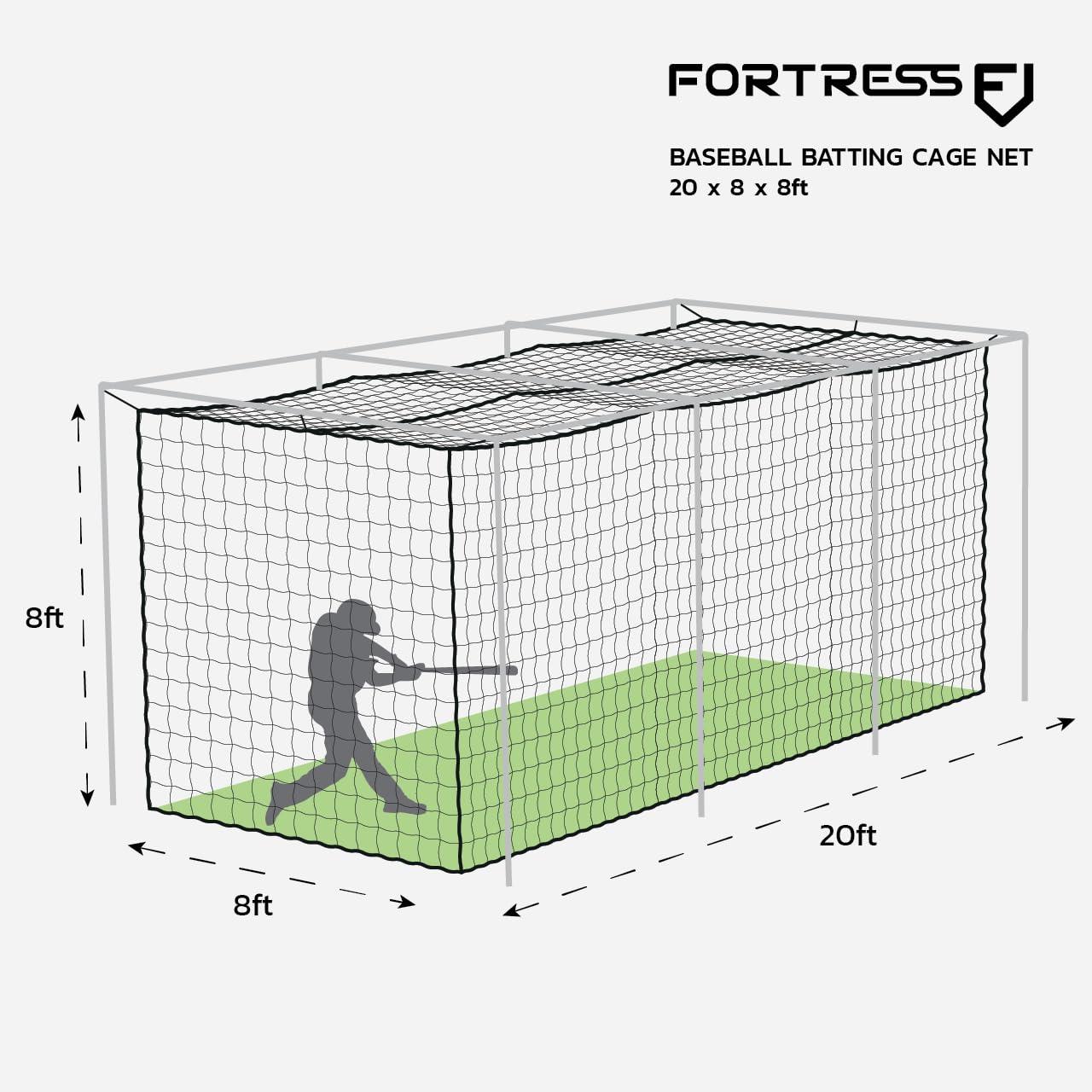 Net World Sports Fortress Baseball Batting Cage Nets | Heavy-Duty HDPP Fully Enclosed Baseball & Softball Cage Netting [14 Sizes & 3 Grade Options]  NET ONLY (20 x 8 x 8, 42)