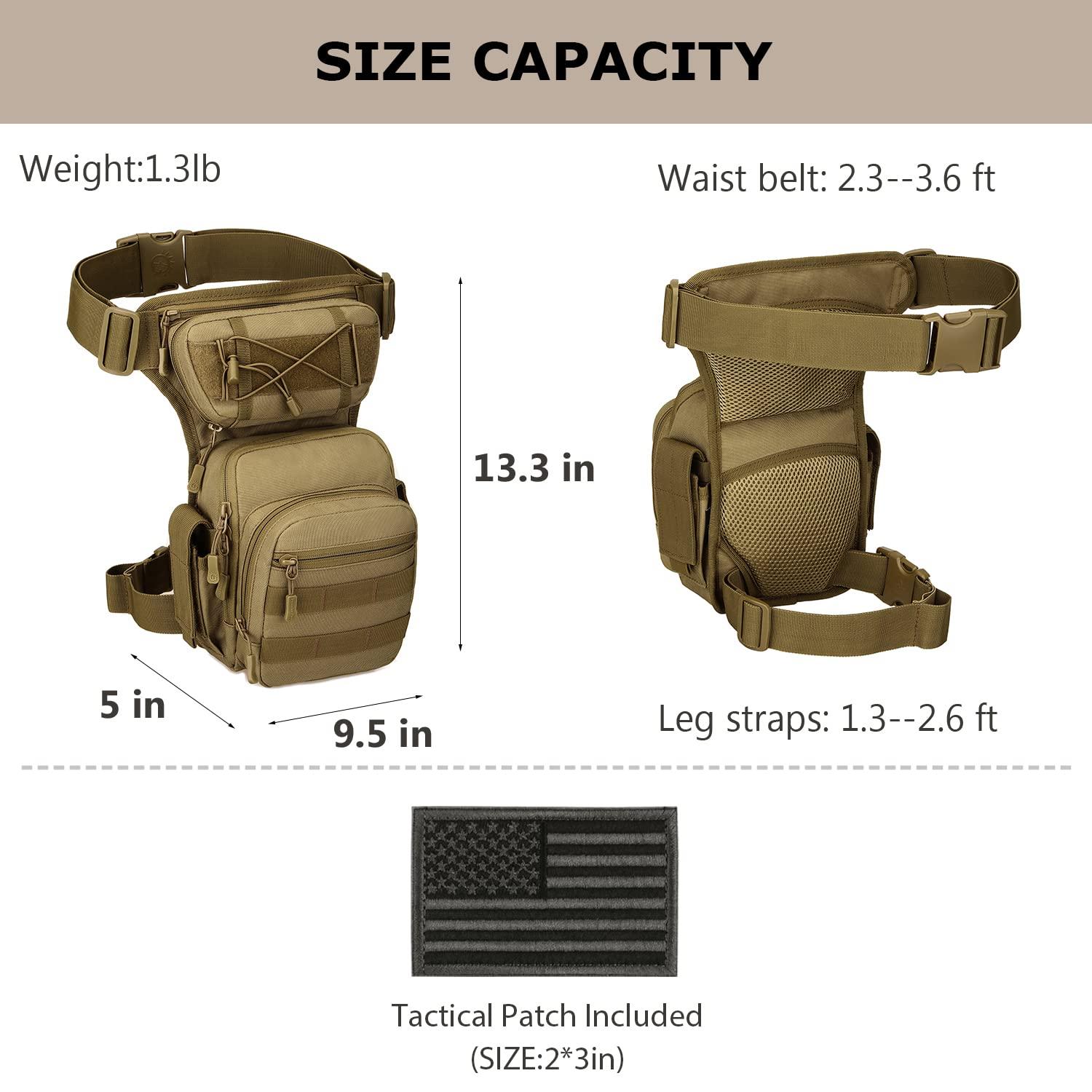 SunForMorning SunForMorning Tactical Drop Leg Bag Military Tool Gear Fanny Thigh Pack Molle Utility Airsoft Motorcycle Cycling Waist Gear Pouch (1 Patch Included), Brown