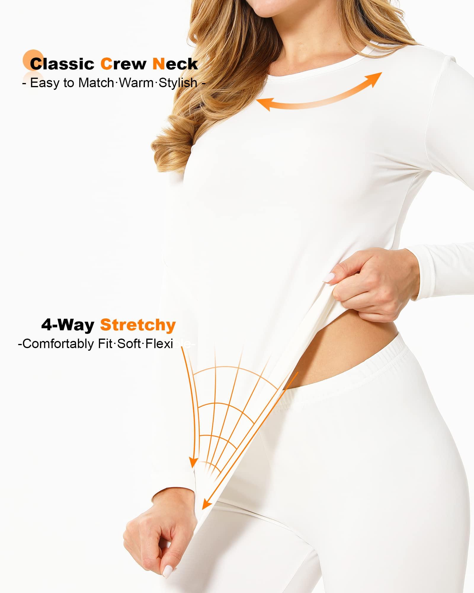 ViCherub ViCherub Women's Thermal Underwear Set Long Johns Base Layer Fleece Lined Cold Weather Soft Top Bottom Cream White Medium